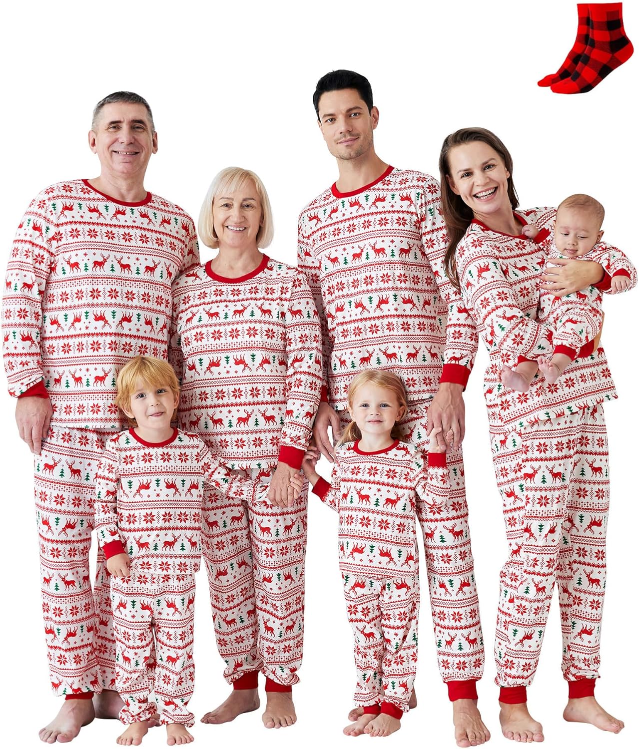 PATPAT Christmas Family Matching Pajama Sets Includes Christmas Socks - Perfect for Family Photos & Holiday Celebrations