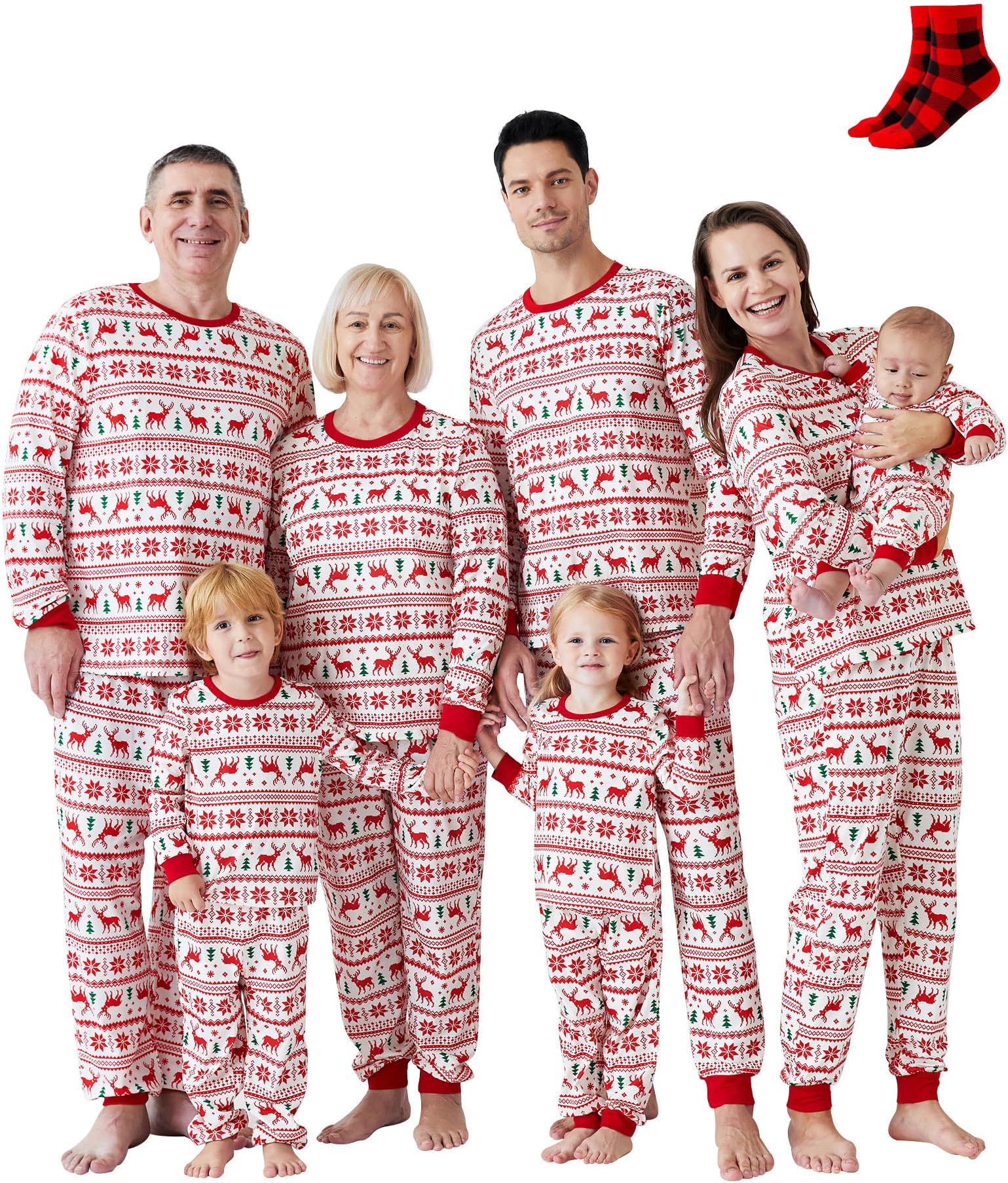 PATPAT Christmas Family Matching Pajama Sets Includes Christmas Socks - Perfect for Family Photos & Holiday Celebrations