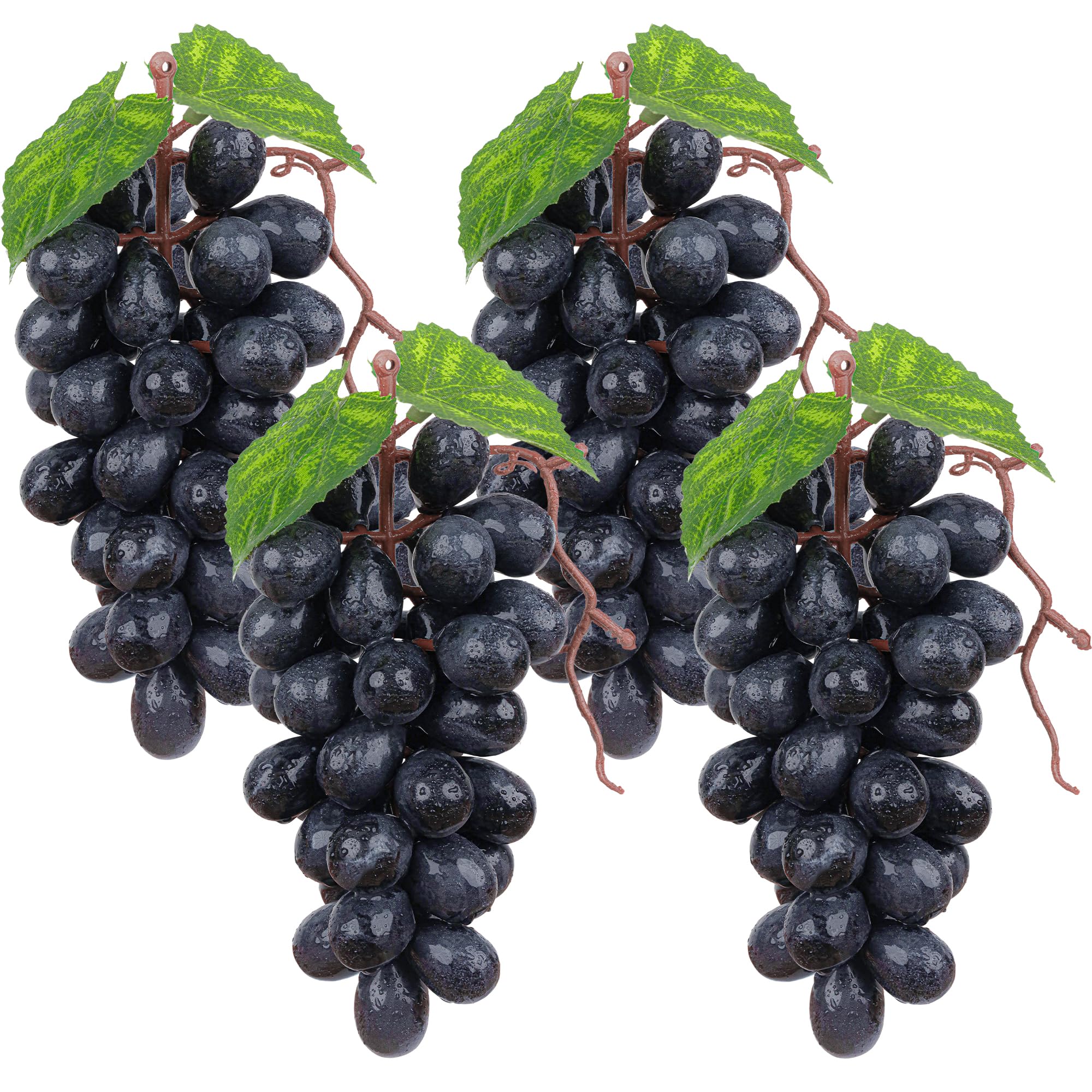 4 racimos de plástico artificial falso, uvas negras con vides, guirnalda, decoración de bodega, granja, mesa, fruta, modelo hecho a mano, accesorios de fotografía