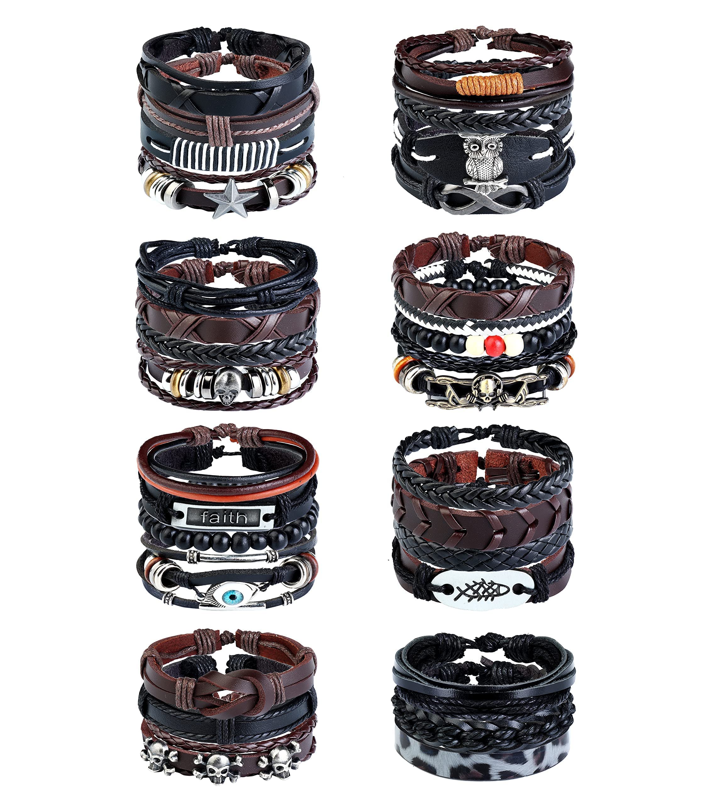 LOLIAS 27/31 Piezas Cuero Pulseras para Hombre Mujer Retro Tejida Pulsera de Traje de Cuero Multicapa Trenzado Pulsera Cuentas de Madera Cuerda Brazalet Vintage Pulsera Ajustable