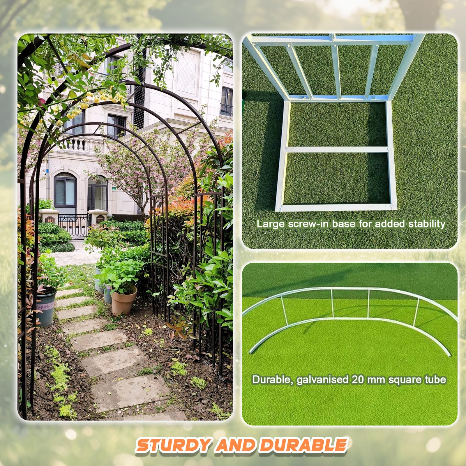 Arco de Rosa,260x230cm Arco Metálico de Jardín,Estructura Resistente a la Intemperie,Ideal para Jardín,Boda y Decoración Exterior(L260xW40xH230cm) Bronce-B