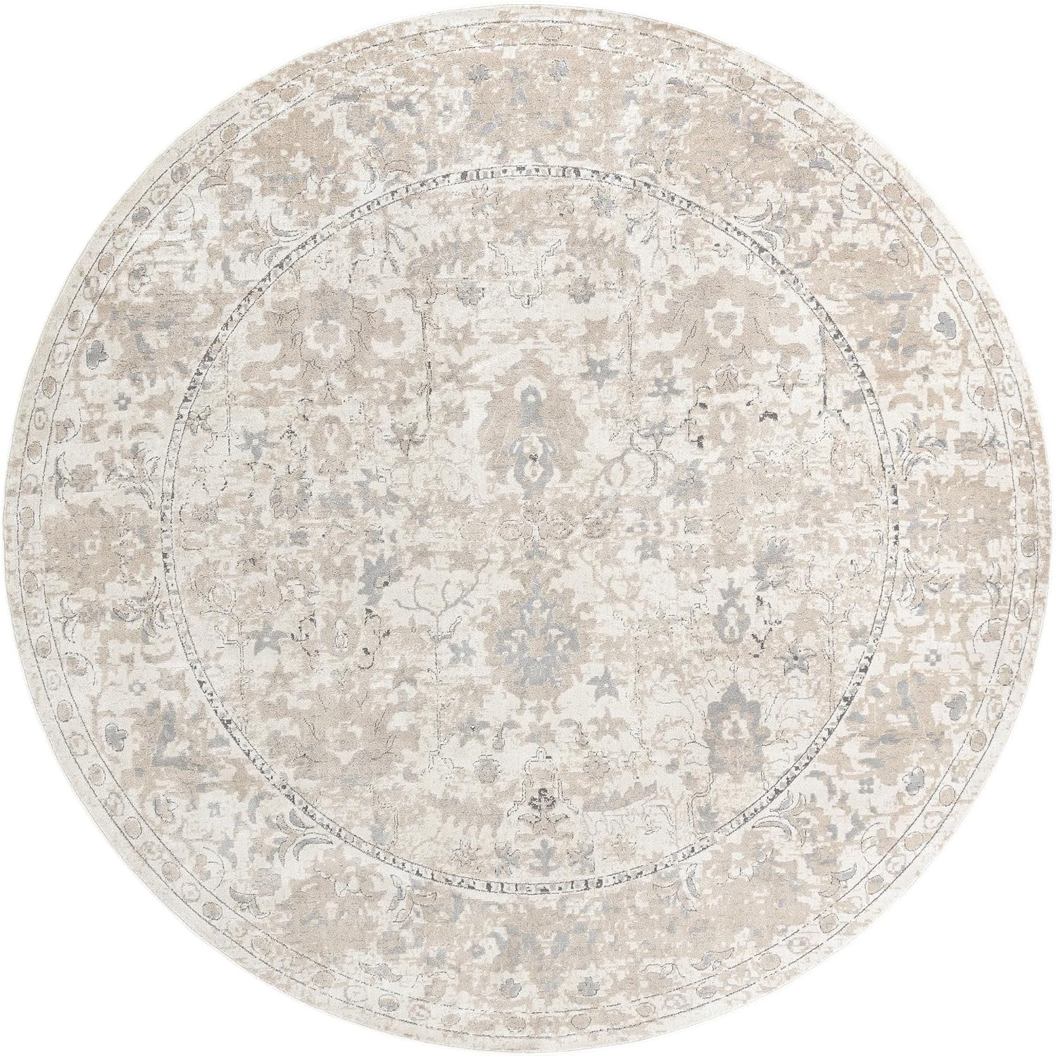 Rugs.com - Oregon Rug – 13 Ft Round Ivory Easy-Clean Textured Pile Rug – Modern Distressed Area Rug for Living Rooms, Dining Rooms, and Bedrooms