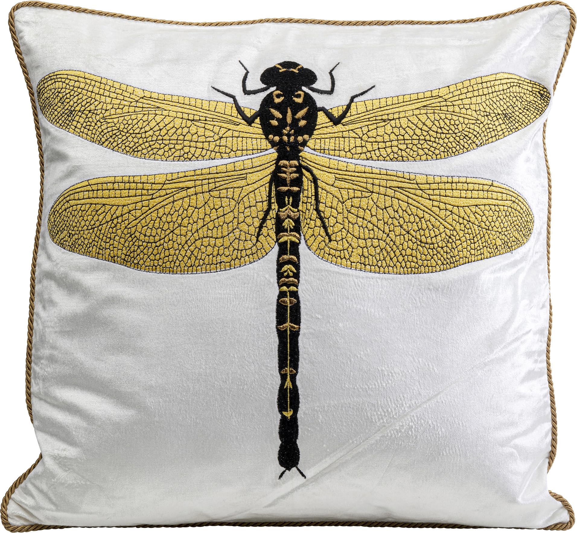 Kare Cuscino di design con glitter Dragonfly, bianco, sfoderabile con chiusura lampo, con imbottitura, cuscino decorativo, accessorio per la casa, rivestimento in velluto, 40 x 40 cm (altezza x