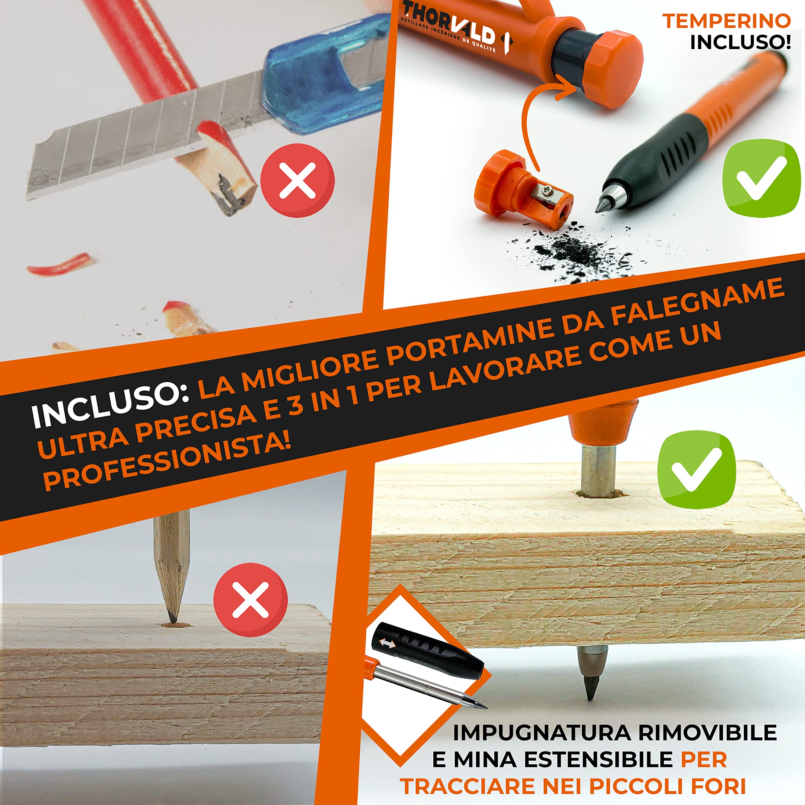 THORVALD Squadra da Falegname Multifunzione 180 mm Goniometro Angoli 45-90° Righello Trusquino