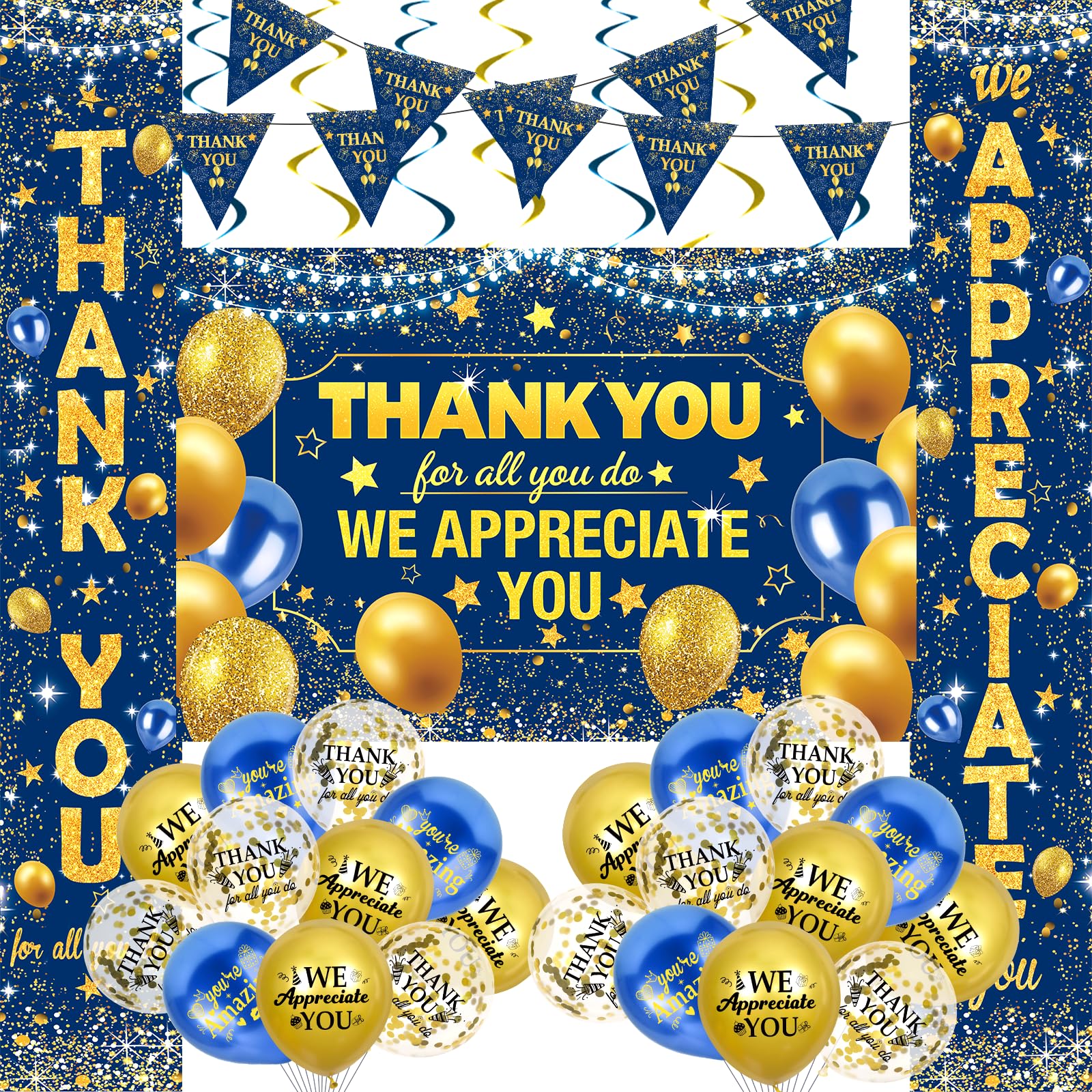 We Appreciate You Party Decorations Blue Gold Thank You for All You Do Banner Pastor Employee Appreciation Decorations Balloons Backdrop Staff