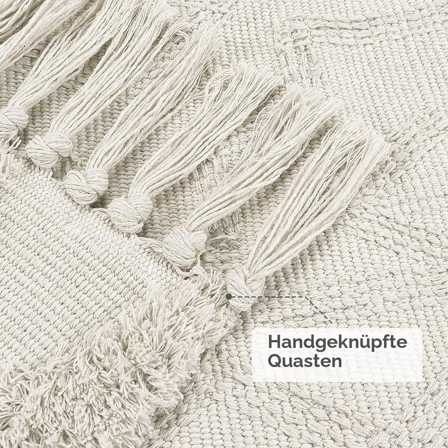 Boho-Flurläufer-Teppich, Baumwolle, waschbarer Küchenteppichläufer mit Quasten, handgewebter Läuferteppich, marokkanischer Teppich für Flure, Schlafzimmer, Badezimmer (Beige, 60 x 180 cm)