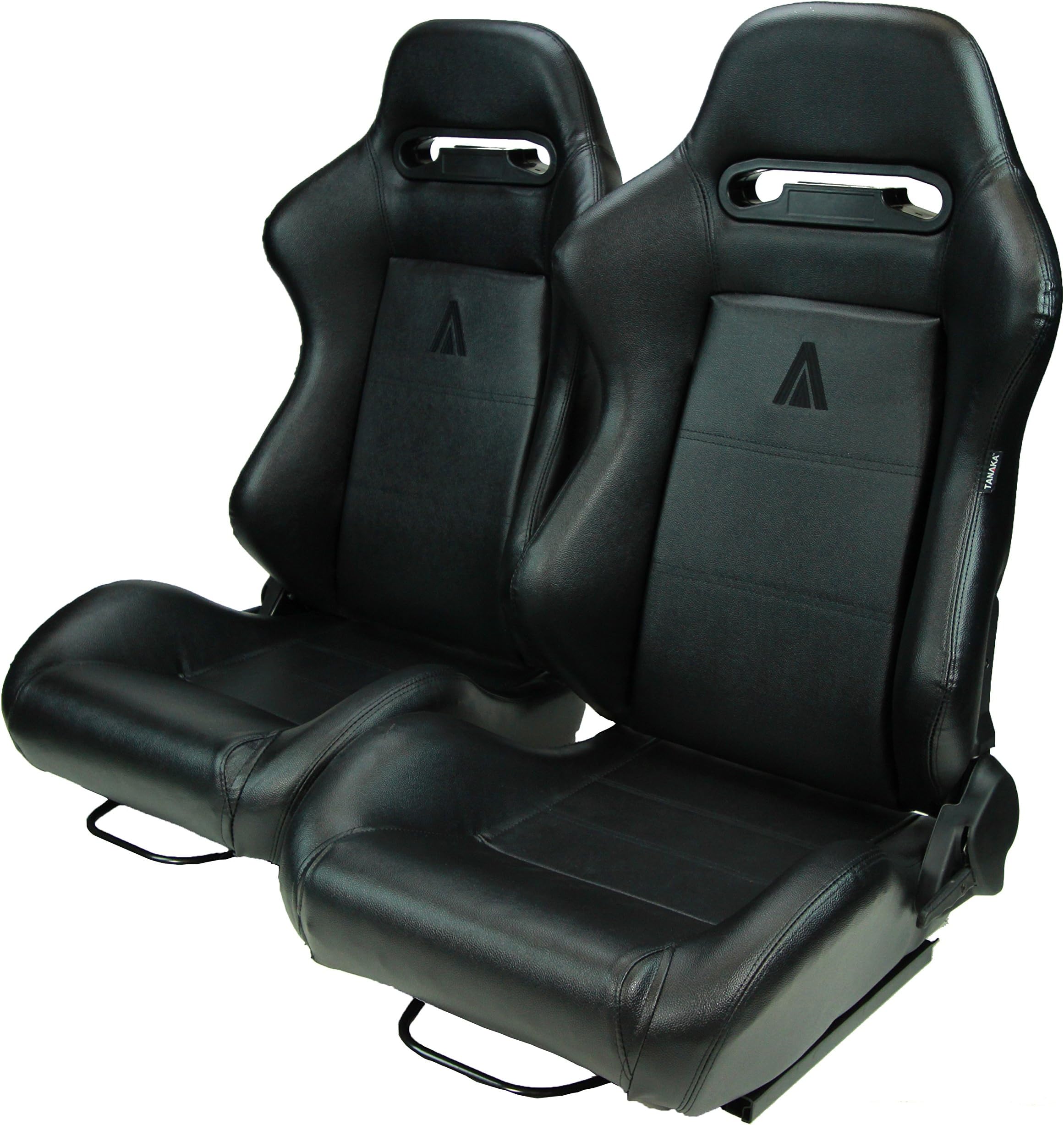 Tanaka Type-R Style Black Faux Leather Reclinable Sport Racing Seat-Pair (Black)