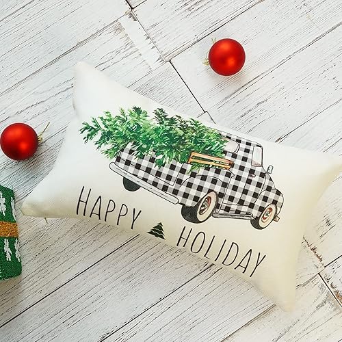 Miniatura 10 de ONWAY Juego de 2 fundas de almohada de 20 x 20 pulgadas con diseño de árboles de camión de búfalo de Navidad para decoración del sofá del hogar