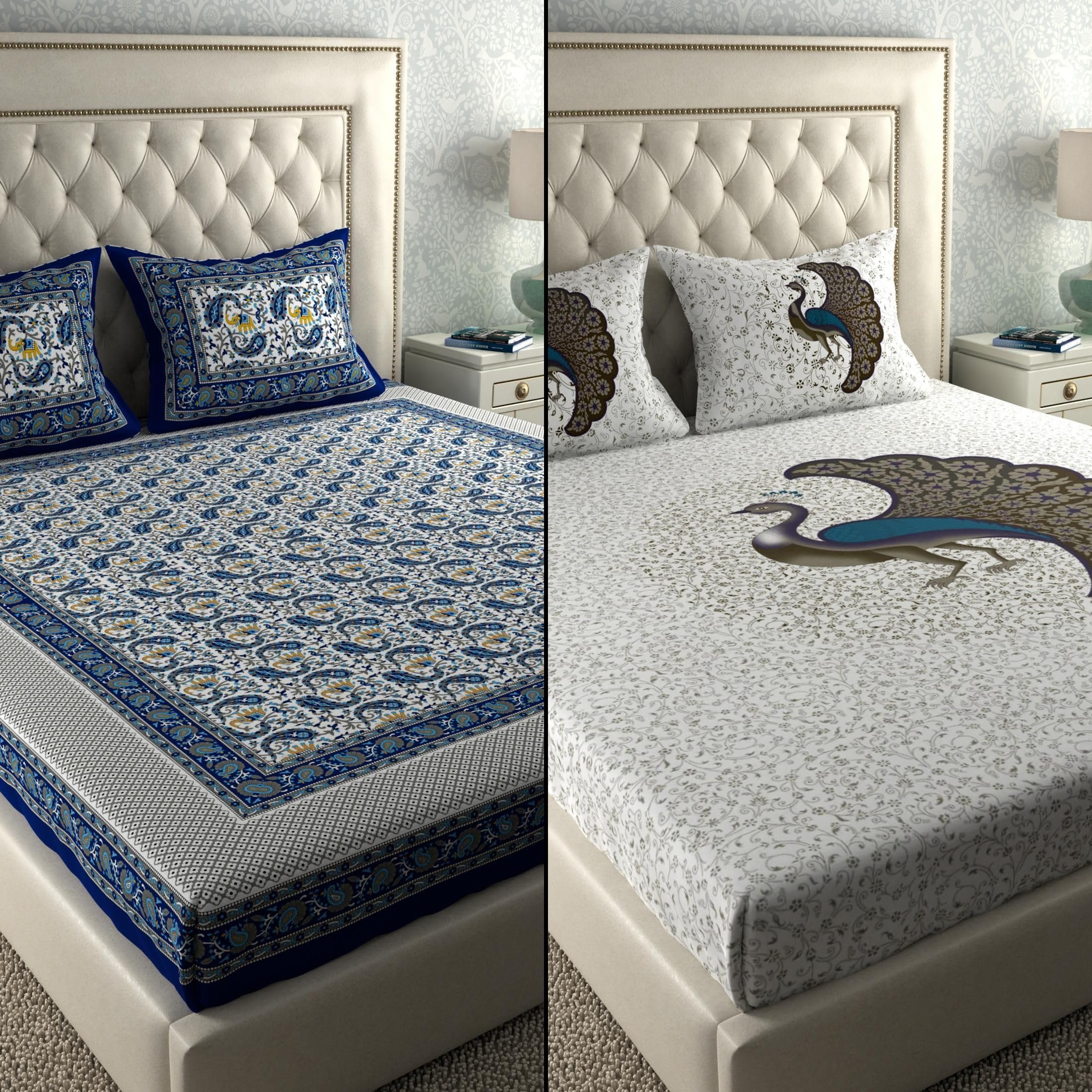 Jaipuri Cotton Bedsheets - 2 Double Sets with Pillow Covers -15