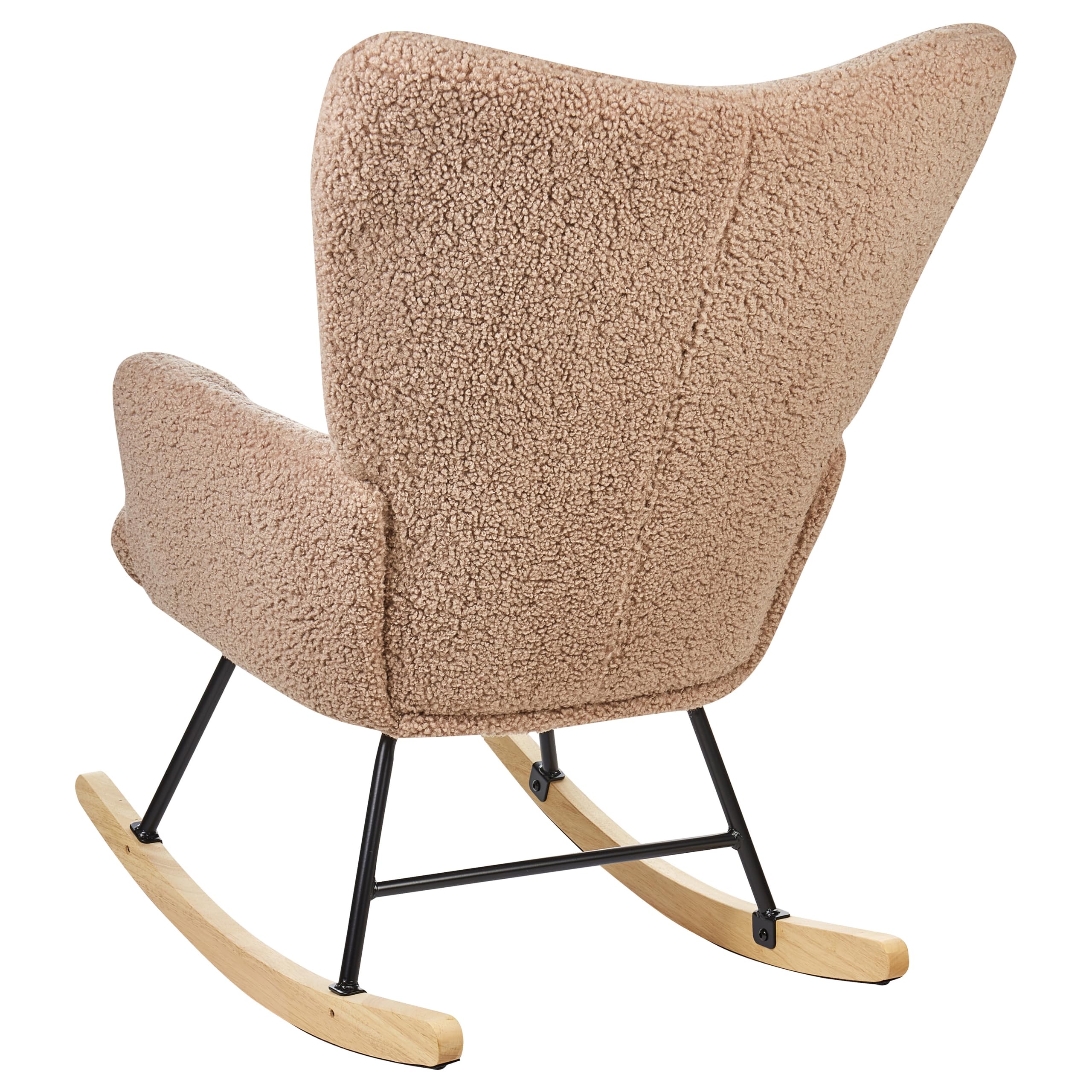 Beliani Fauteuil à Bascule Moderne en Tissu Bouclé Beige Sable et Pieds en Bois Oulu