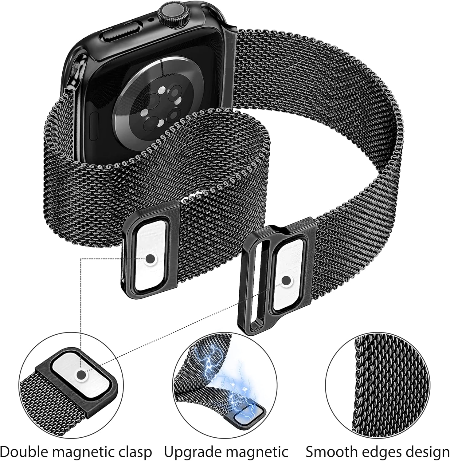 2 Pack Metal Magnetic Bands Compatible with Apple Watch Bands for Women with 44mm Case, Stainless Steel Milanese Mesh Loop iWatch Bands for Apple Watch SE Band Series 6/5/4 44mm Women Men