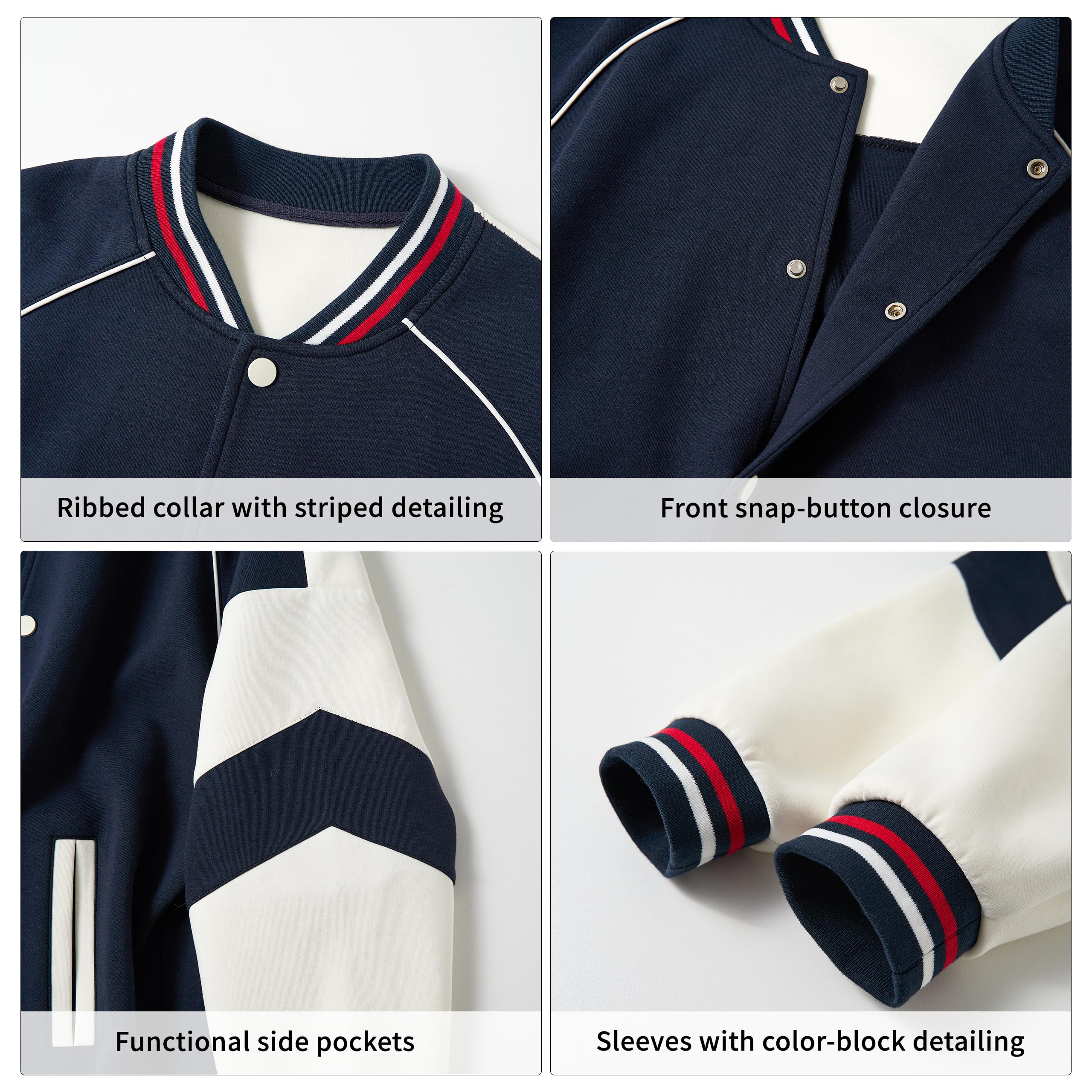 Rolanko Veste de Baseball pour Filles, Style Universitaire D'école avec Poches, Garçons Manteau Aviateur, Blousons pour Enfants