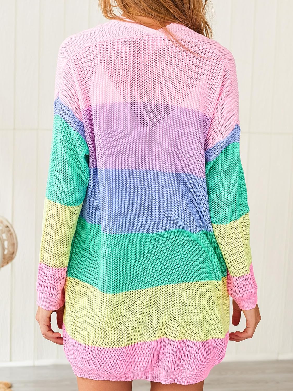 ECOWISH Cardigan Sweaters for Women Fall Causal Color Block Striped Long Sleeve Open Front Cozy Knitted Coats Spring Outwear - Image 7