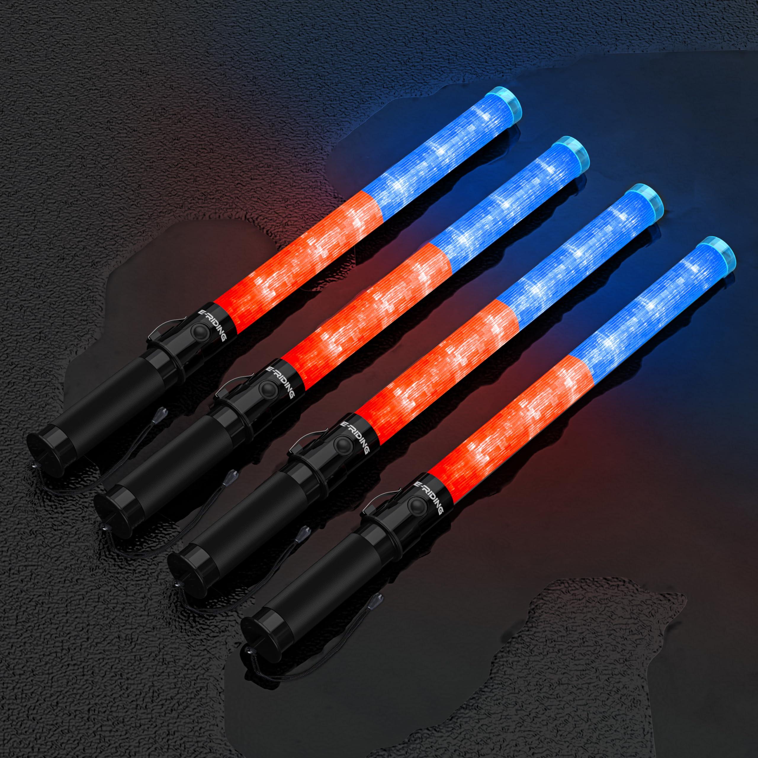 E-riding 4 Pack 21 Inch Traffic Wand with 3 Flashing Modes Red+Blue