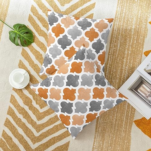 Miniatura 4 de CaliTime Juego de 2 fundas de almohada decorativas de forro polar con diseño geométrico de enrejado, con diseño de cuadrículas, para sofá, cama,