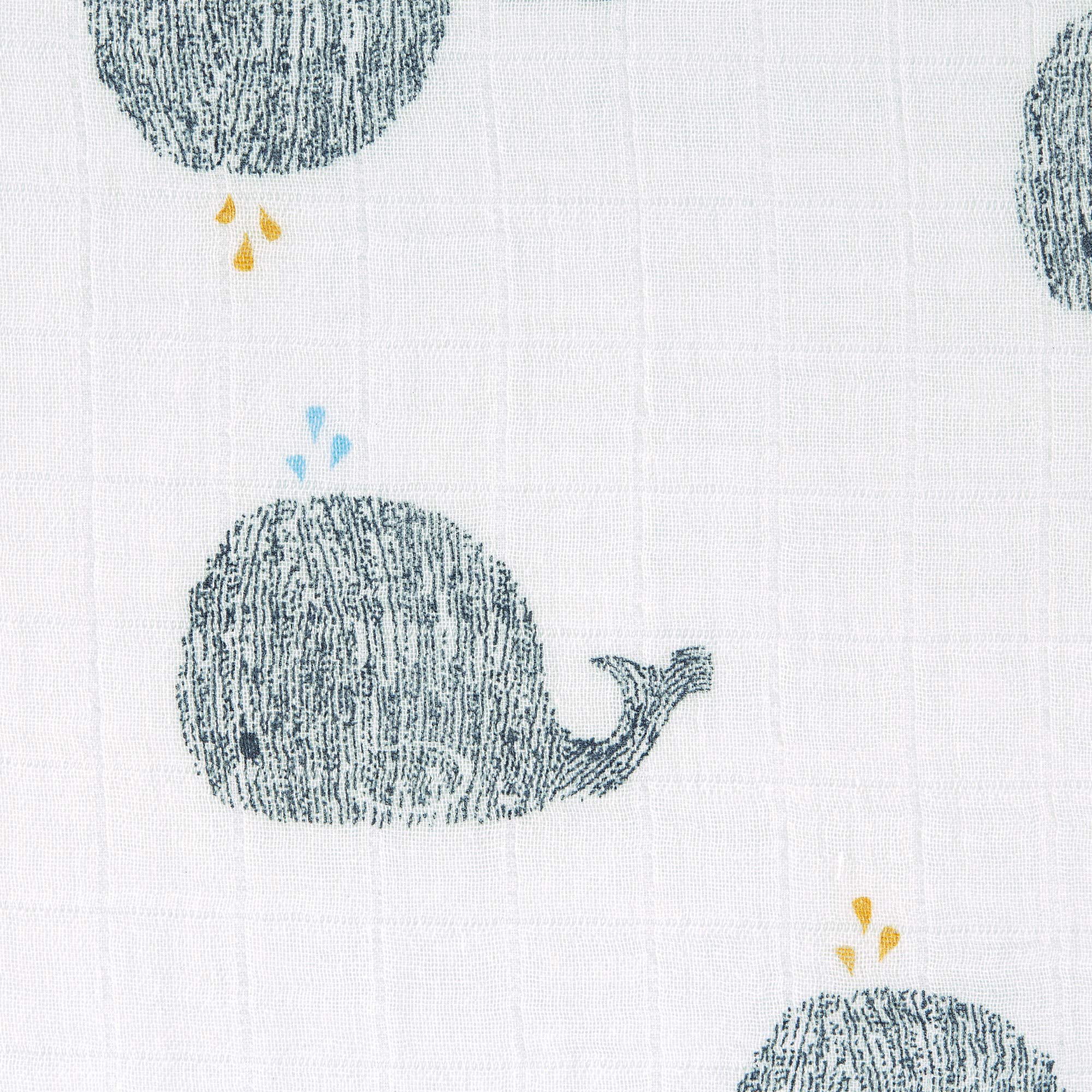 LÄSSIG Kocyk niemowlęcy z muśliny, zestaw 2 sztuk, bawełna, 120 x 120 cm, niebiańsko miękki Swaddle XL Little Water Whale