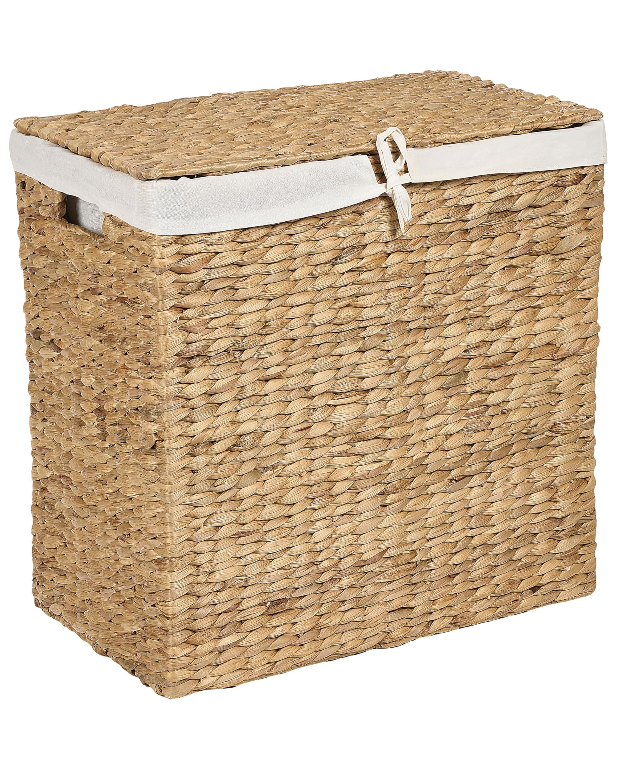 Water Hyacinth Laundry Basket Hamper 2-Compartment with Lid Light Wood Langson