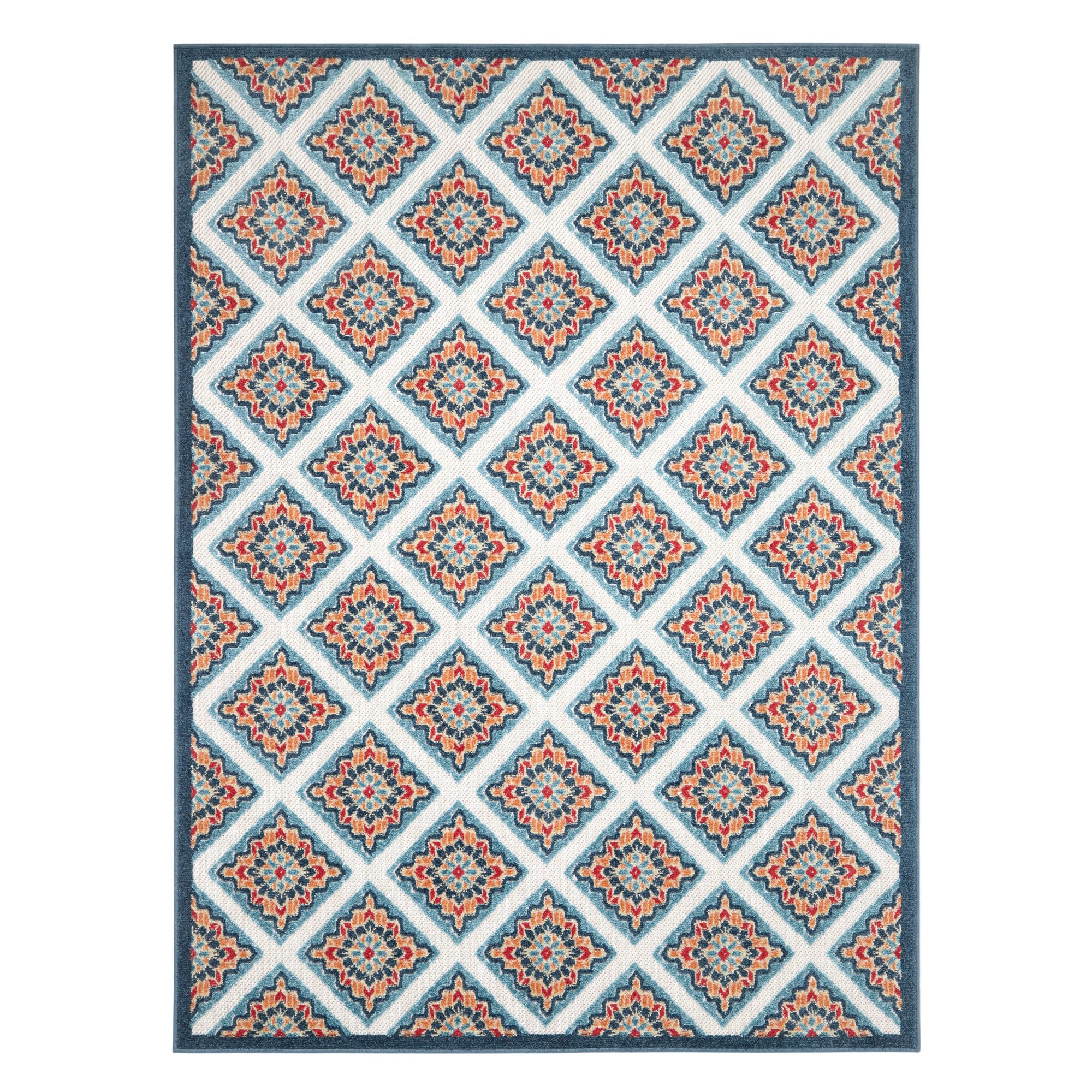 TOWN & COUNTRY EVERYDAY Brooks Retro Geo Indoor Outdoor Area Rug, UV Fade Resistant, High-Low Pile, Red/Mutli, 5'2"x7'2"-image-3