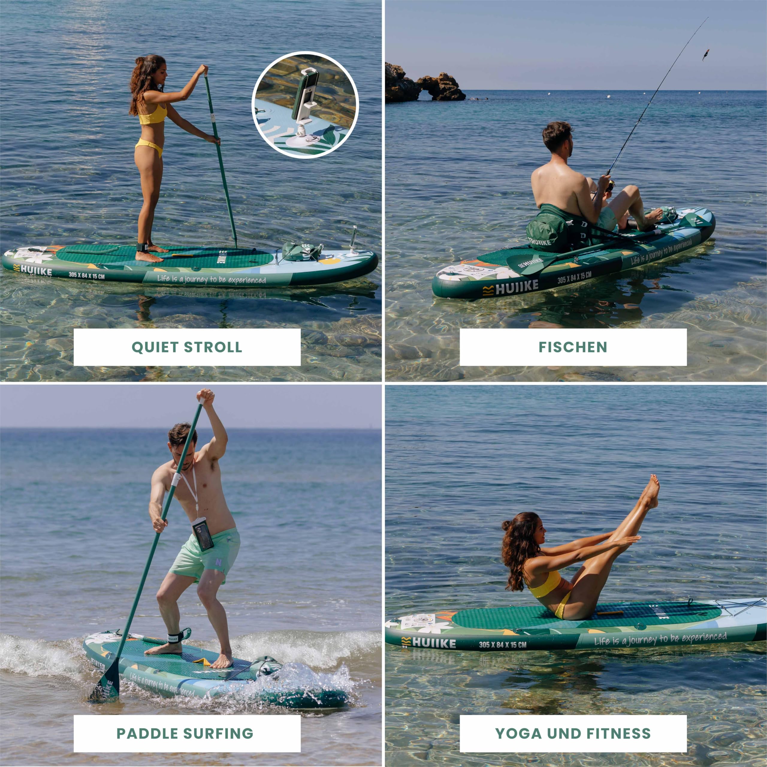 HUIIKE Stand Up Paddling Board mit Zubehör, Paddel, Finnen, Pumpe. Paddle Sup Board Aufblasbar Hohe Stabilität und Widerstandsfähigkeit. 305 x 84 x 15 cm, Belastbar bis 130 kg