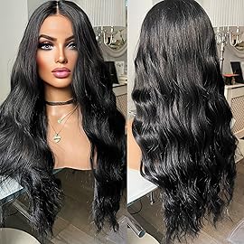 WXHWCX Silver Grey Long Wavy Hair Synthetic Lace Front Wigs for Women Loose Wavy Free Part Glueless Lace Wigs Gray Heat Resistant Fiber Natural Hairline Water Wave Wigs Cosplay Daily Party Wigs