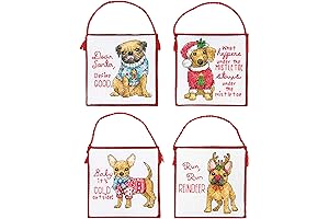 Dimensions 'Christmas Pups' Counted Cross Stitch Ornament Kit, 14 Count Ivory Aida Cloth, 4pc