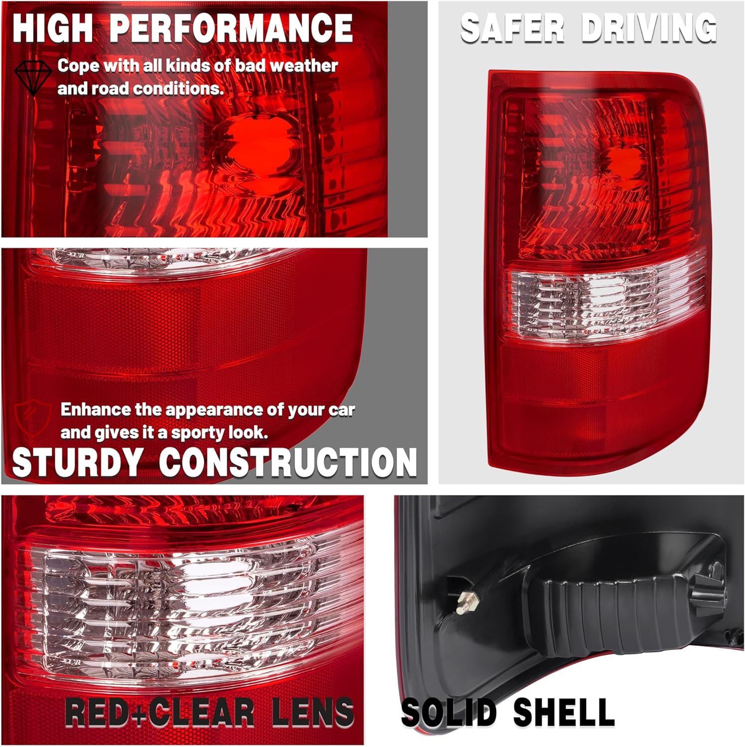 HECASA Right Tail Light Assembly Compatible with 2004-2008 Ford F150 Styleside Replacement for FO2800182 5L3Z13405CA Tail Brake Lamp Rear Light Plastic Red Clear Lens Passenger Side