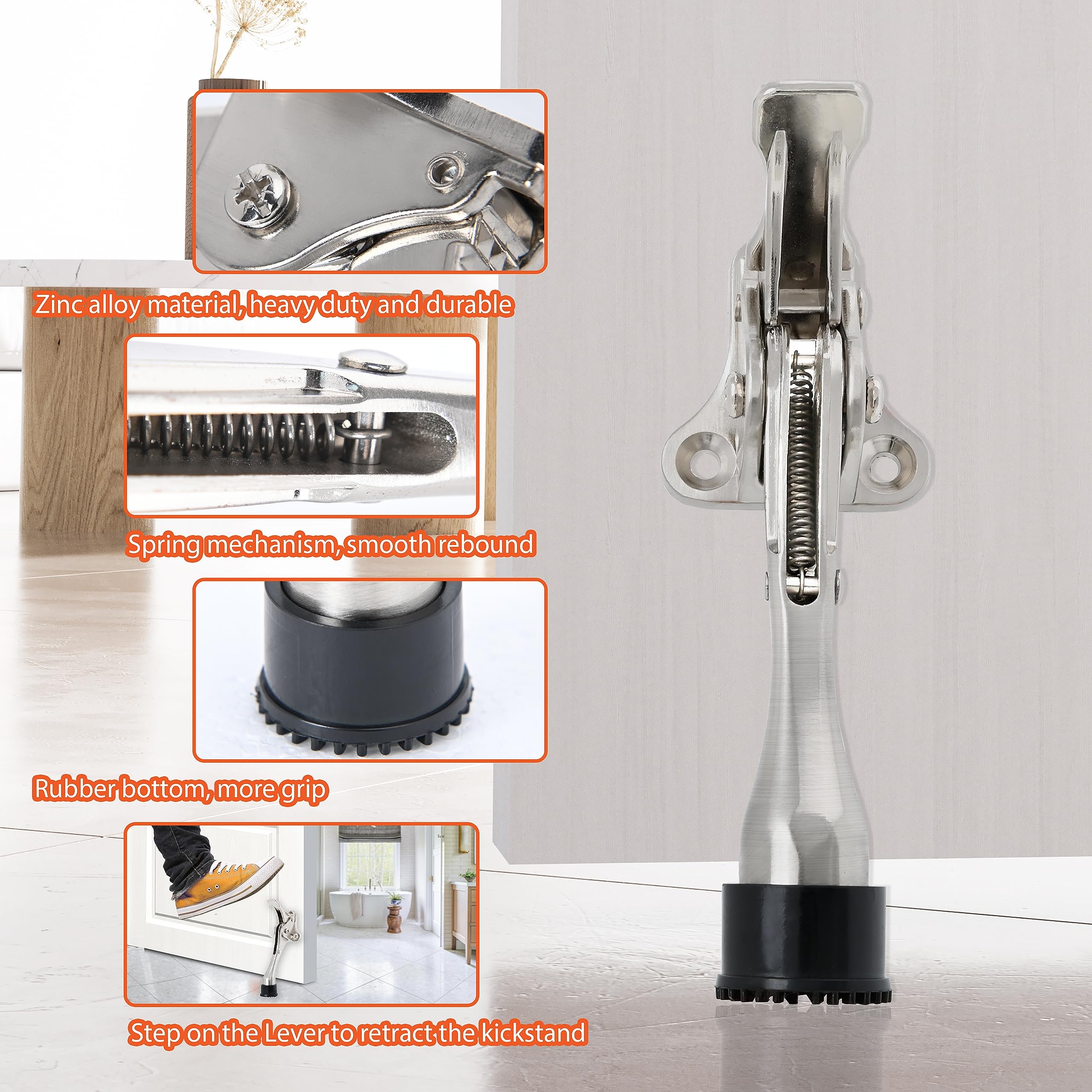 KOVOSCH 4 Inches Kickdown Door Stoppers Brushed Satin