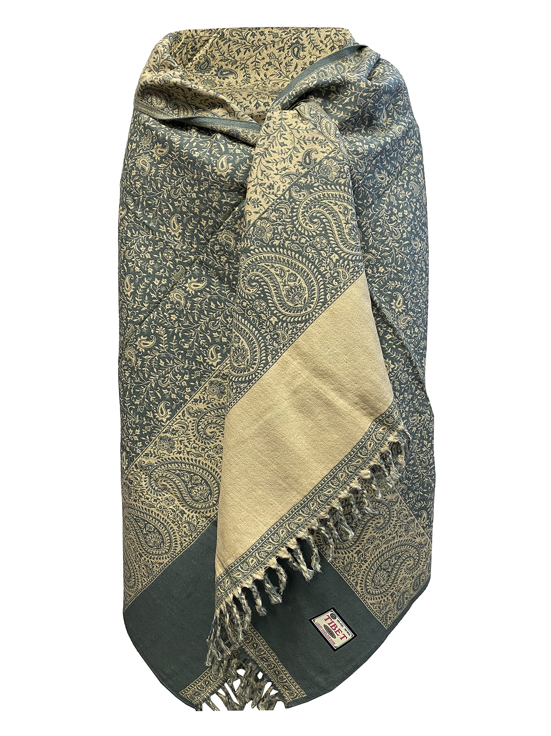 TI Halstuch aus reiner Yakwolle, Vintage-Stil, Blumenmuster, Dekoration, Wolle, Unisex, doppelseitig, luxuriös, Geschenk, Größe L, Blass, L