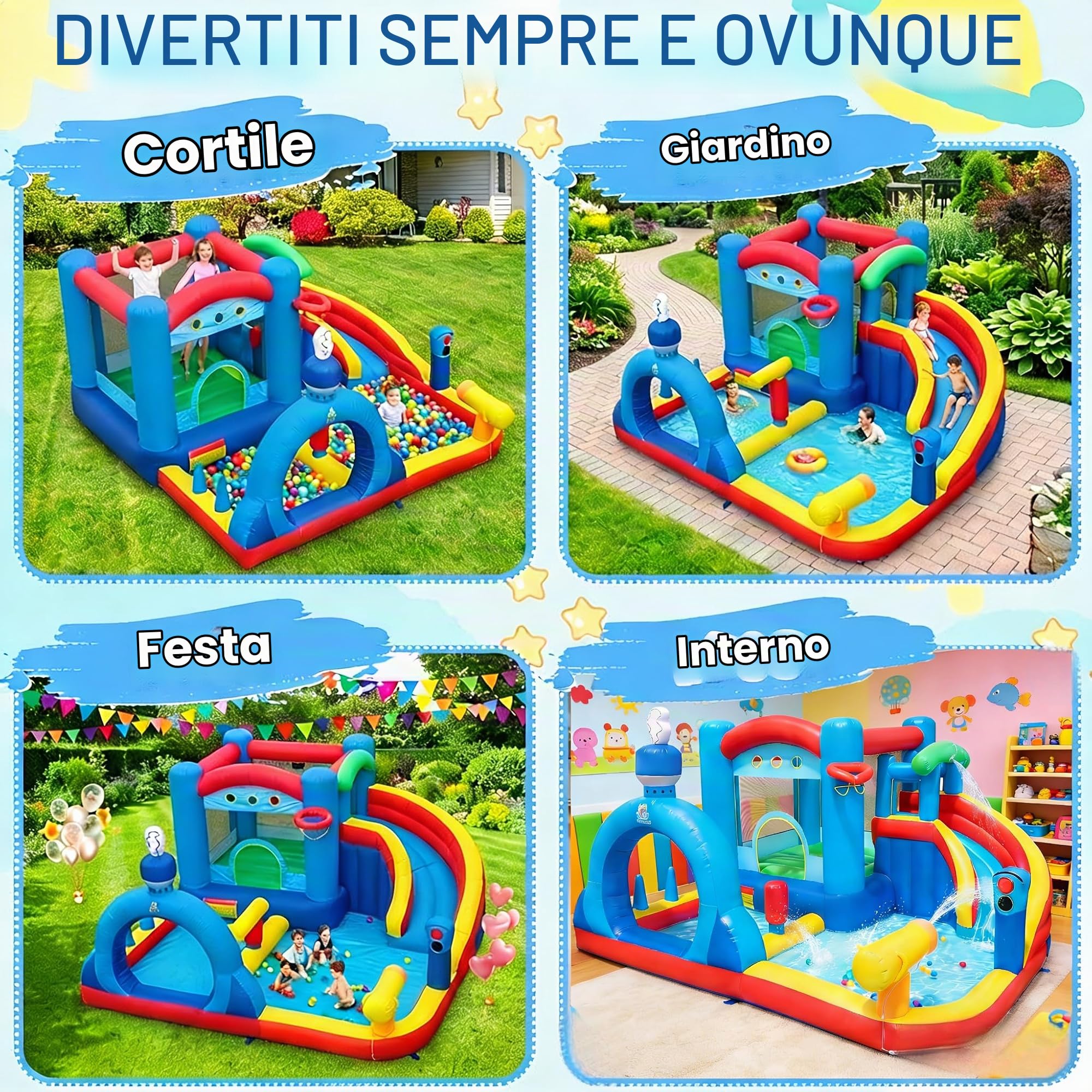 GIANTEX Castello Gonfiabile 8 in 1 per Bambini dai 3 ai 12 Anni, Parco Giochi Gonfiabile con Scivolo e Piscina, Canestro Basket, Cannone ad Acqua, Sacco da Boxe, Trampolino (Senza ventilatore)