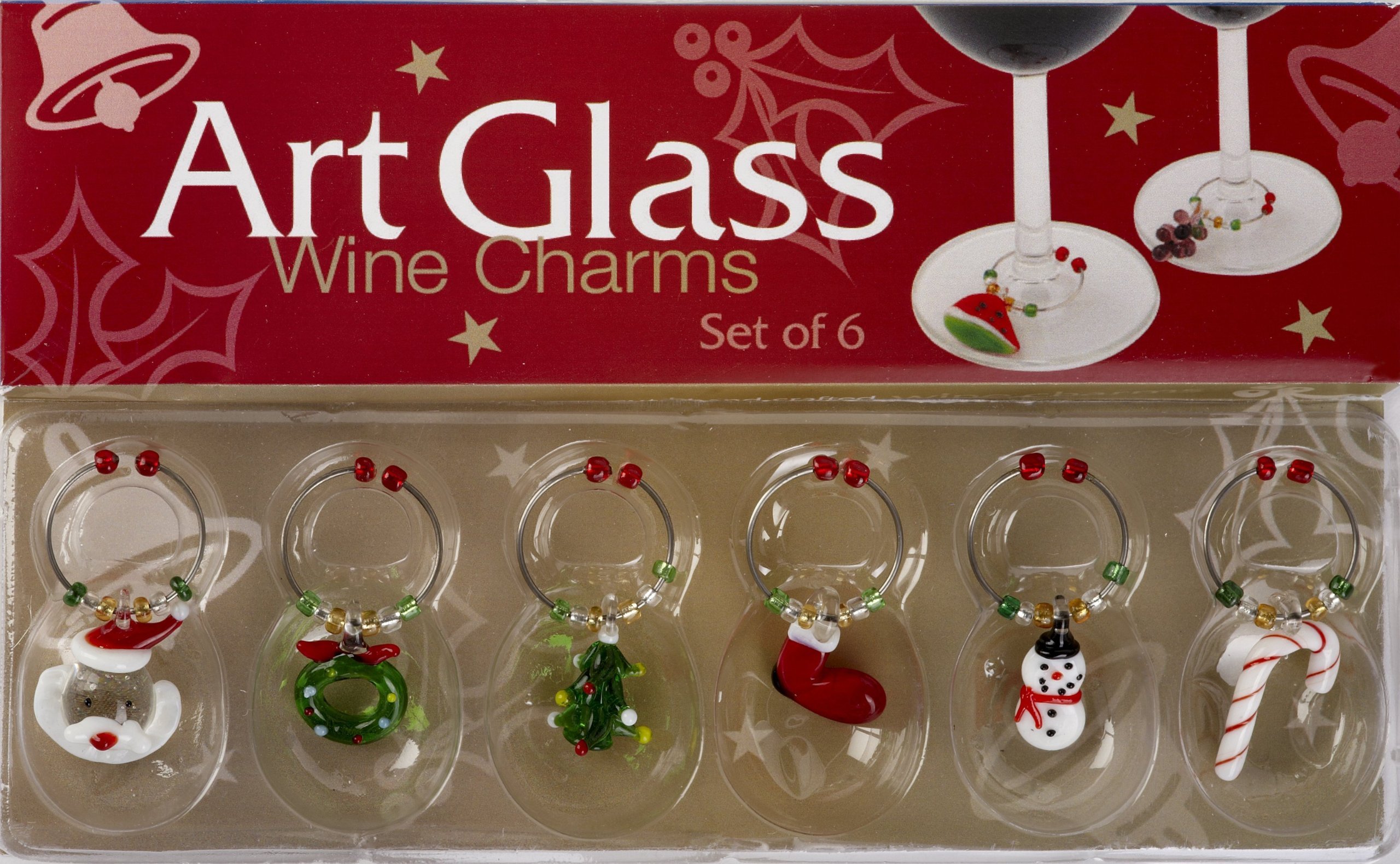 LSArts Wine Glass Charms, Christmas, Set of 6