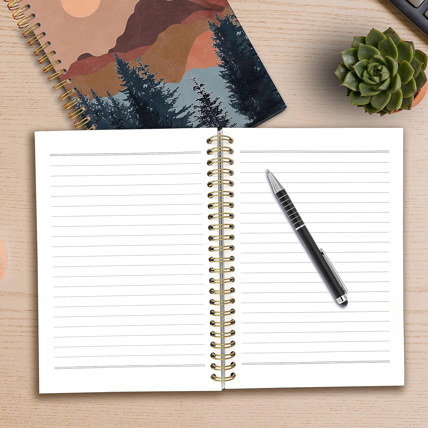 Abstract Boho Sun Mountain Spiral Notebook,Laminated Hard Cover,College Ruled 5.5×8.3 Inches,Office Supply,Journal Notebooks for Journaling Writing Work Office College,Boho Gifts - Image 4