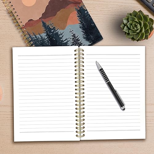 Miniatura 4 de Cuaderno abstracto bohemio con espiral de sol y montaña, cubierta dura laminada, con rayas universitarias de 5.5 x 8.3 pulgadas, suministro de