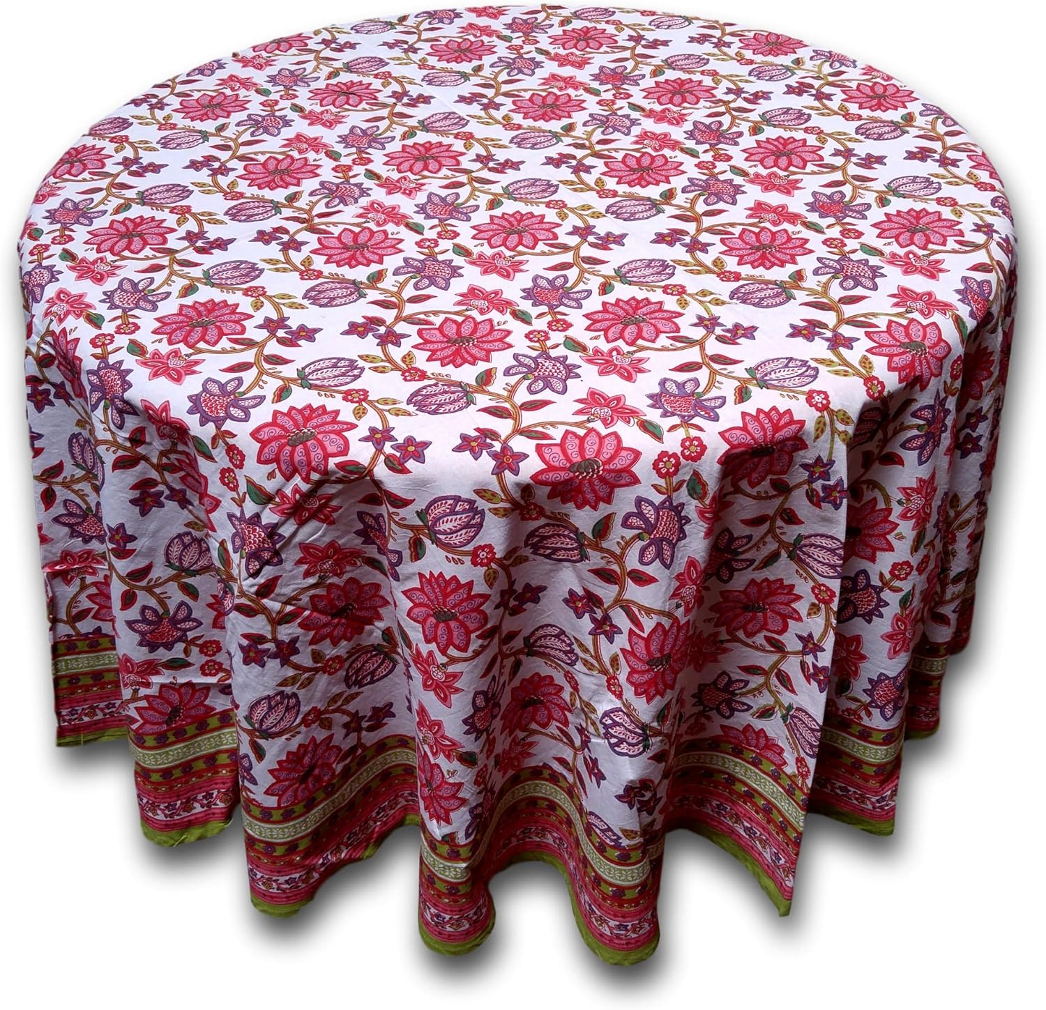 Floral Tablecloth for Round Tables Pink Red Green White Cotton Floral Kitchen Table Linen Round 90 inches - Image 2