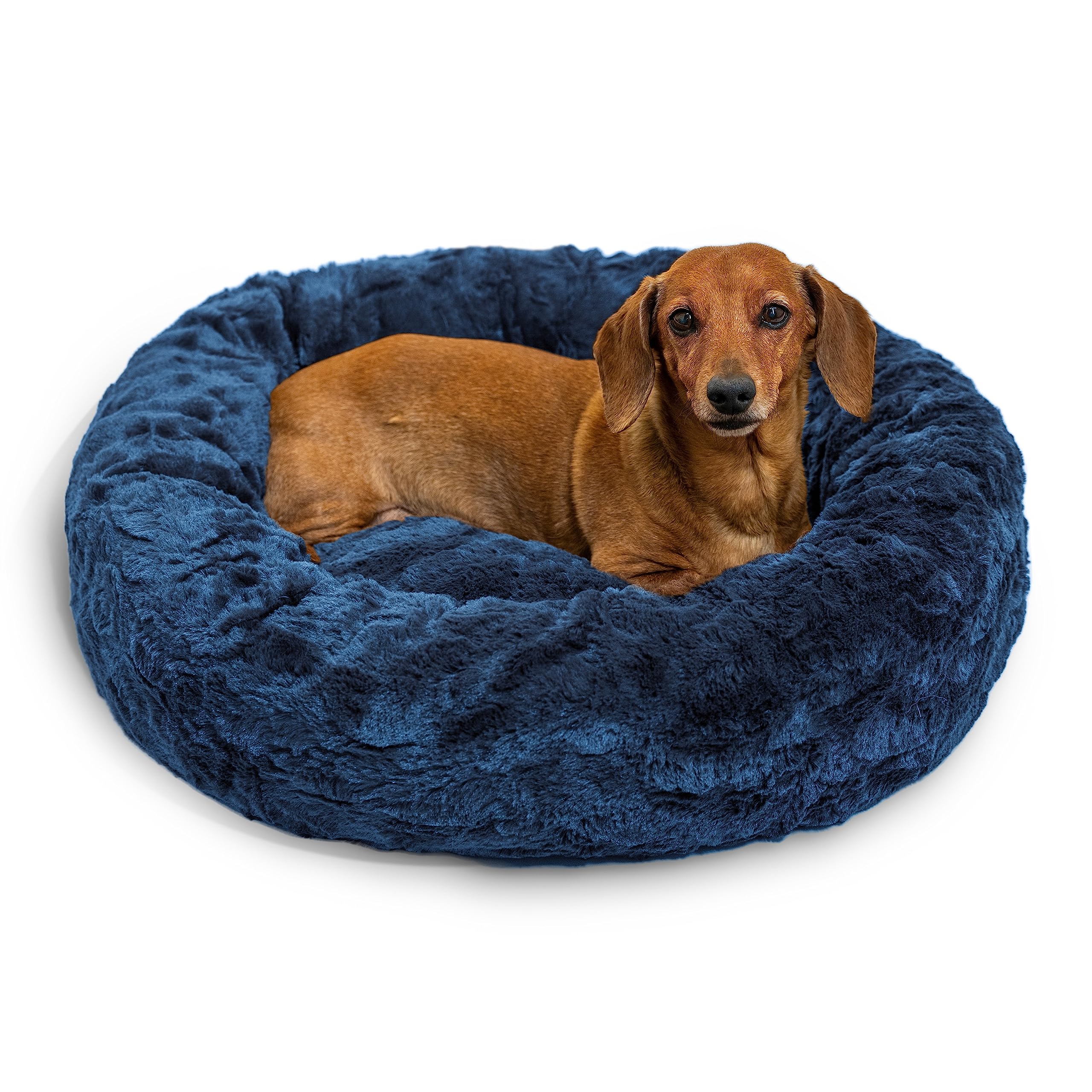 Best Friends by Sheri The Original Calming Donut Dog and Cat Bed in Lux Fur, Navy Blue, Small, 23x23