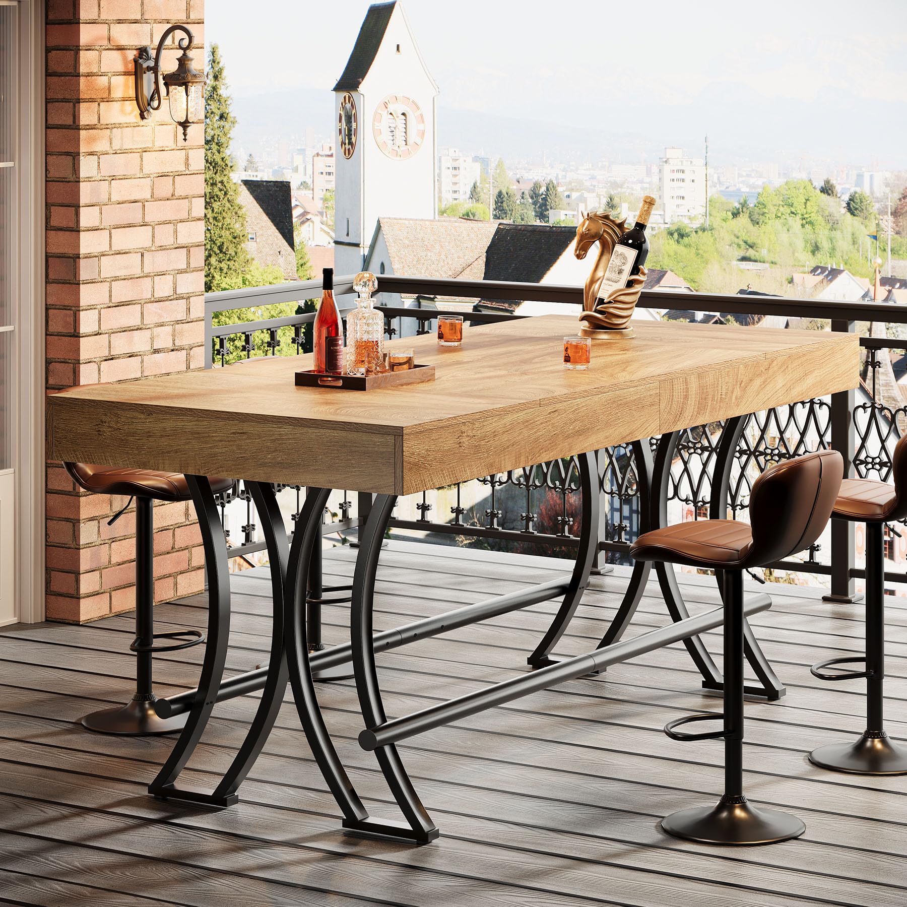 Tribesigns 160 cm Bartisch & Stehtisch, Landhaus Esstisch für 4-6 Personen, mit Fußstütze (Metallring), für Küche/Wohn-/Esszimmer – 160x70x90 cm (nur Tisch)