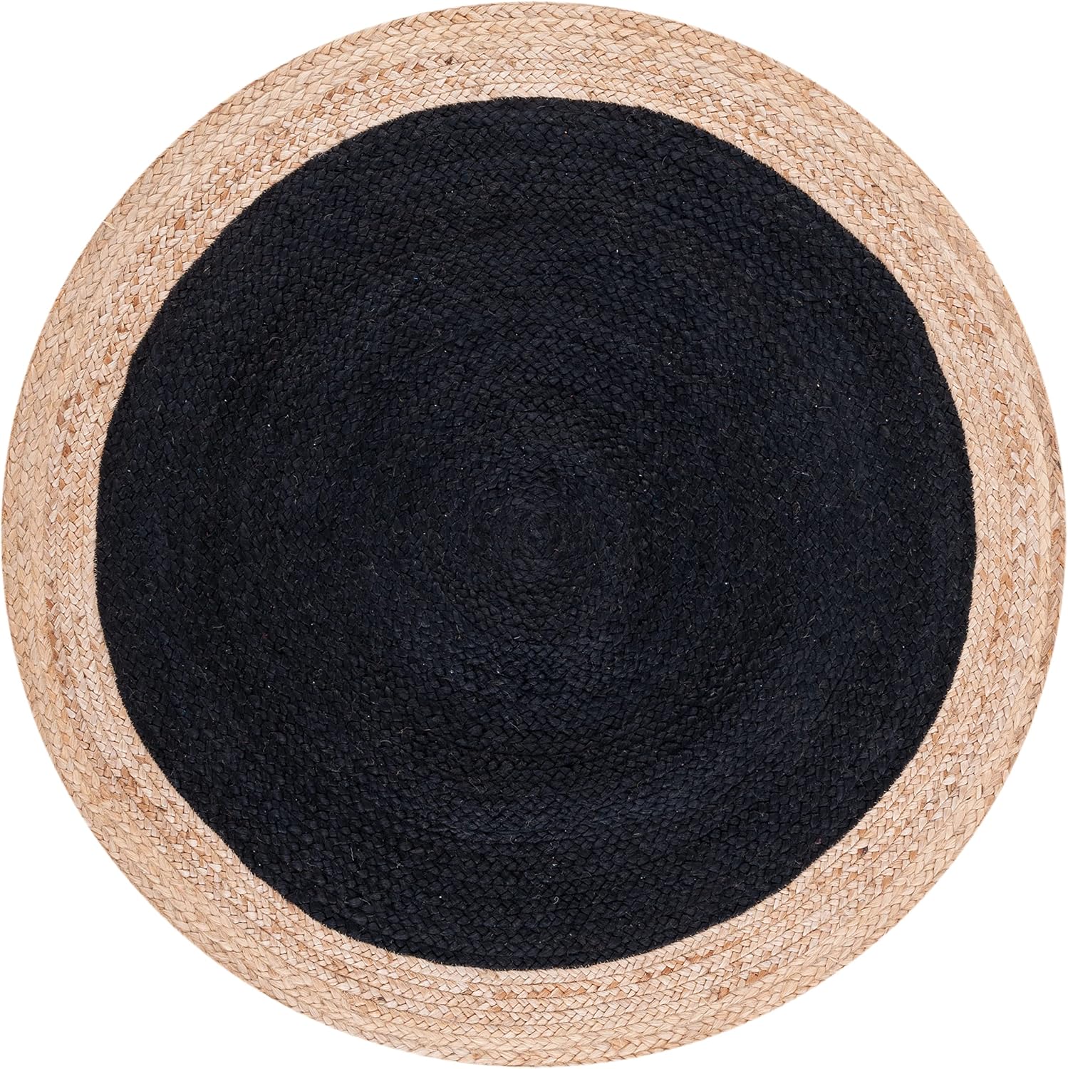 SAFAVIEH Area Rug 4' Round - Natural Fiber Collection - Black & Natural Brown, Handmade Jute, Braided Border Design (NF801Z)