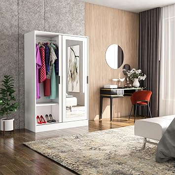 Berceste Beyaz 2 Sürgü Kapaklı Aynalı 8 Bölmeli Dolap Gardırop