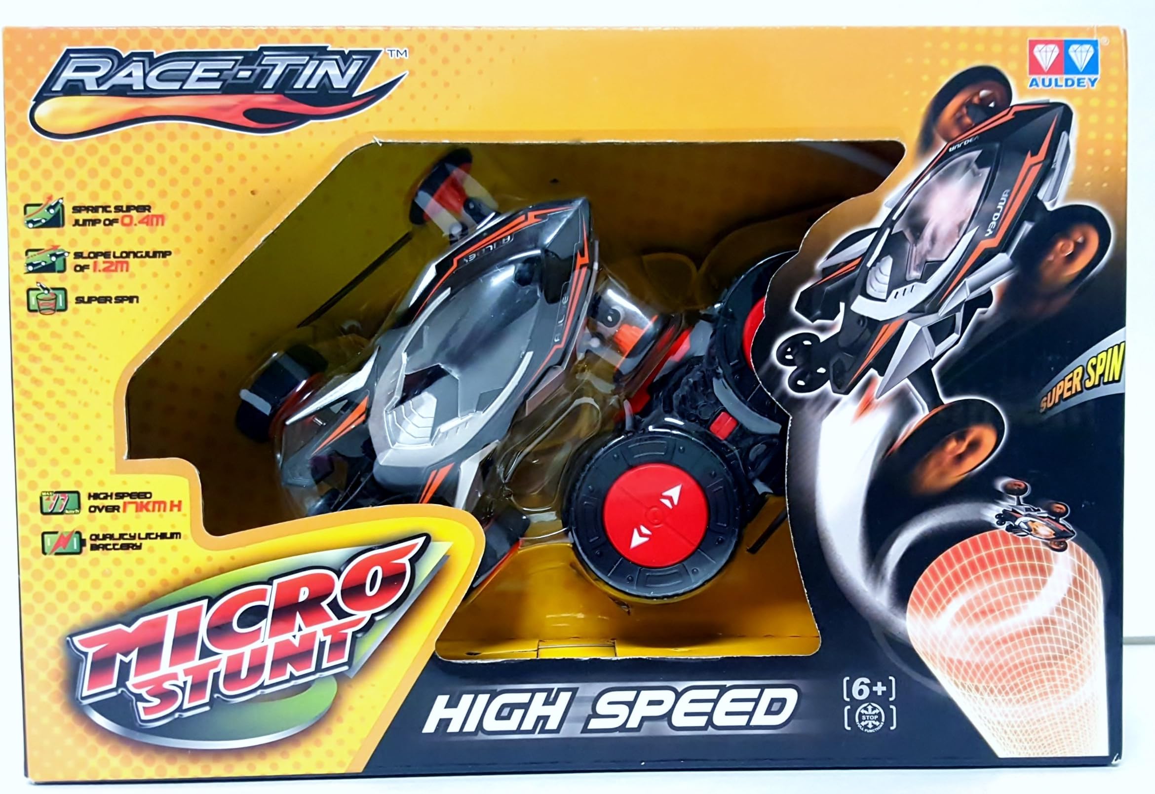 Race-Tin Micro Stunt High Speed 17KMH Radio Control Car 1:32 Scale Slope Long Jump, Super Spin & Jump of 0.4m Black & Gray