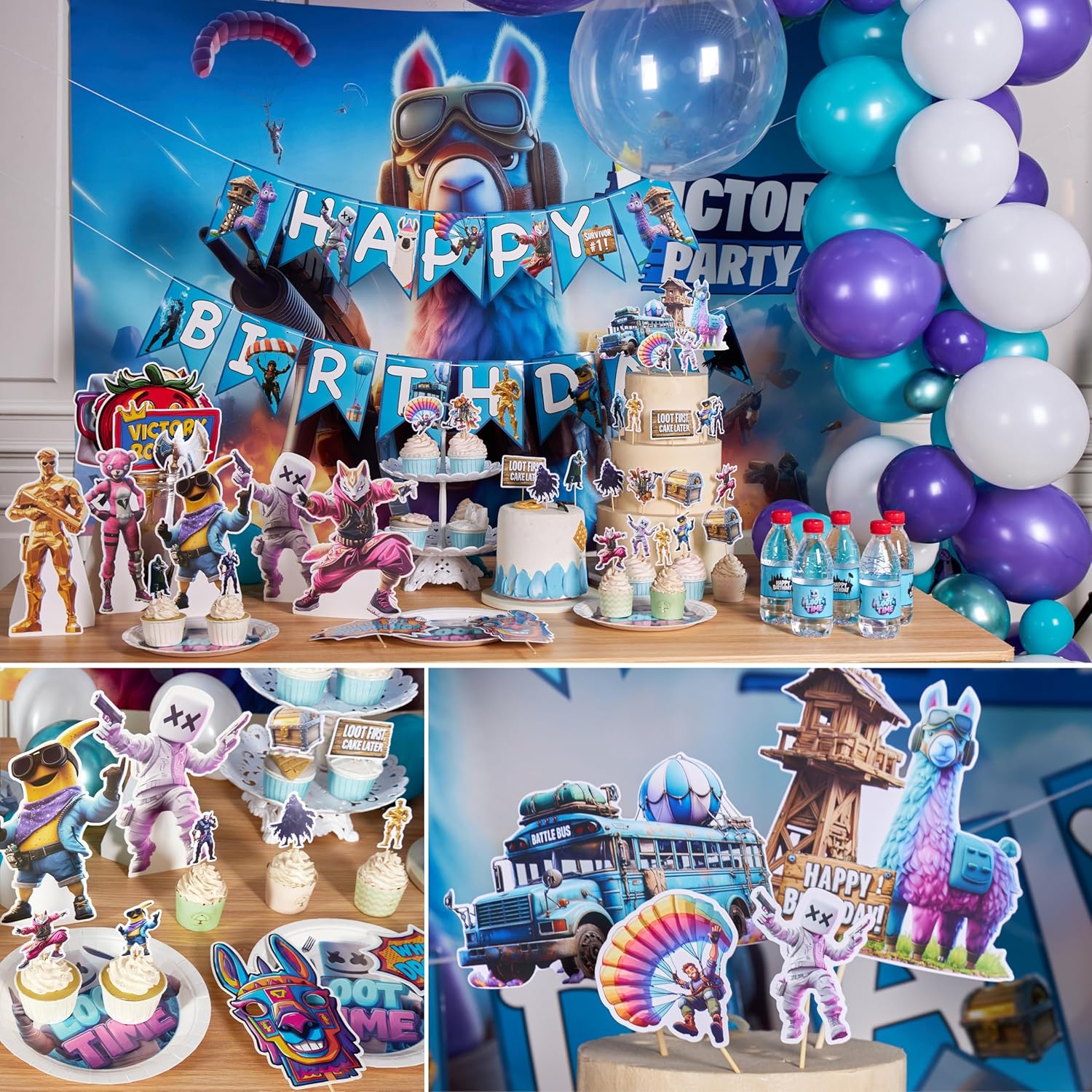 Premium Video Game Birthday Party Decorations Set, 130+ PCS Gamer Theme with Fabric Wall Poster, Balloons, Cake Toppers, Banner, Masks & Table Decor - Image 2
