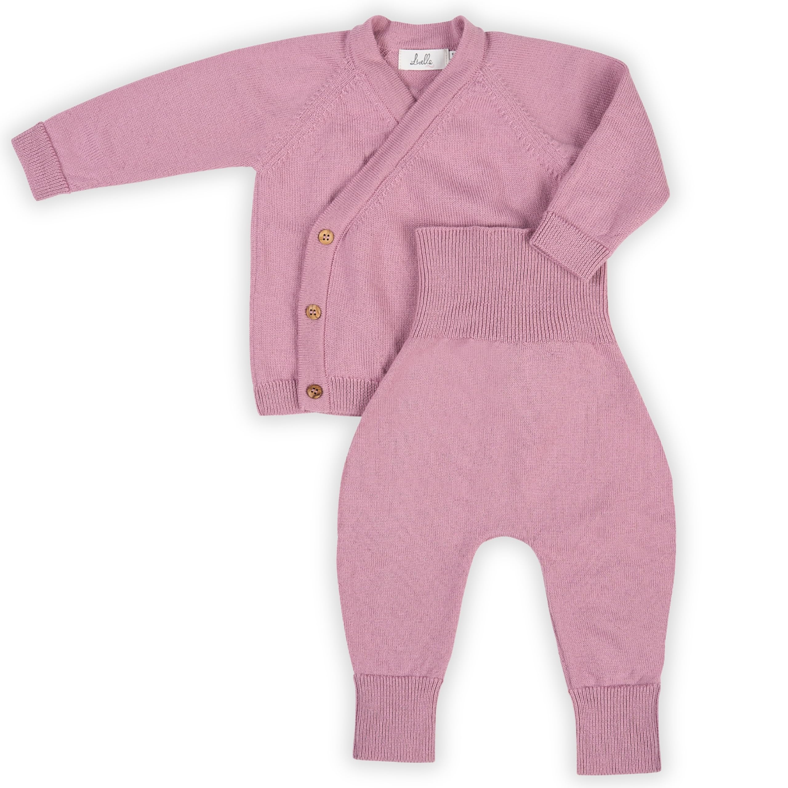 Livella | Bundhose & Wickeljacke aus 100 % Merinowolle – Baby Set in Creme oder Rosa (Gr. 50–62 oder 62-74) – Mitwachsend, OEKO-TEX zertifiziert, hautfreundlich & maschinenwaschbar