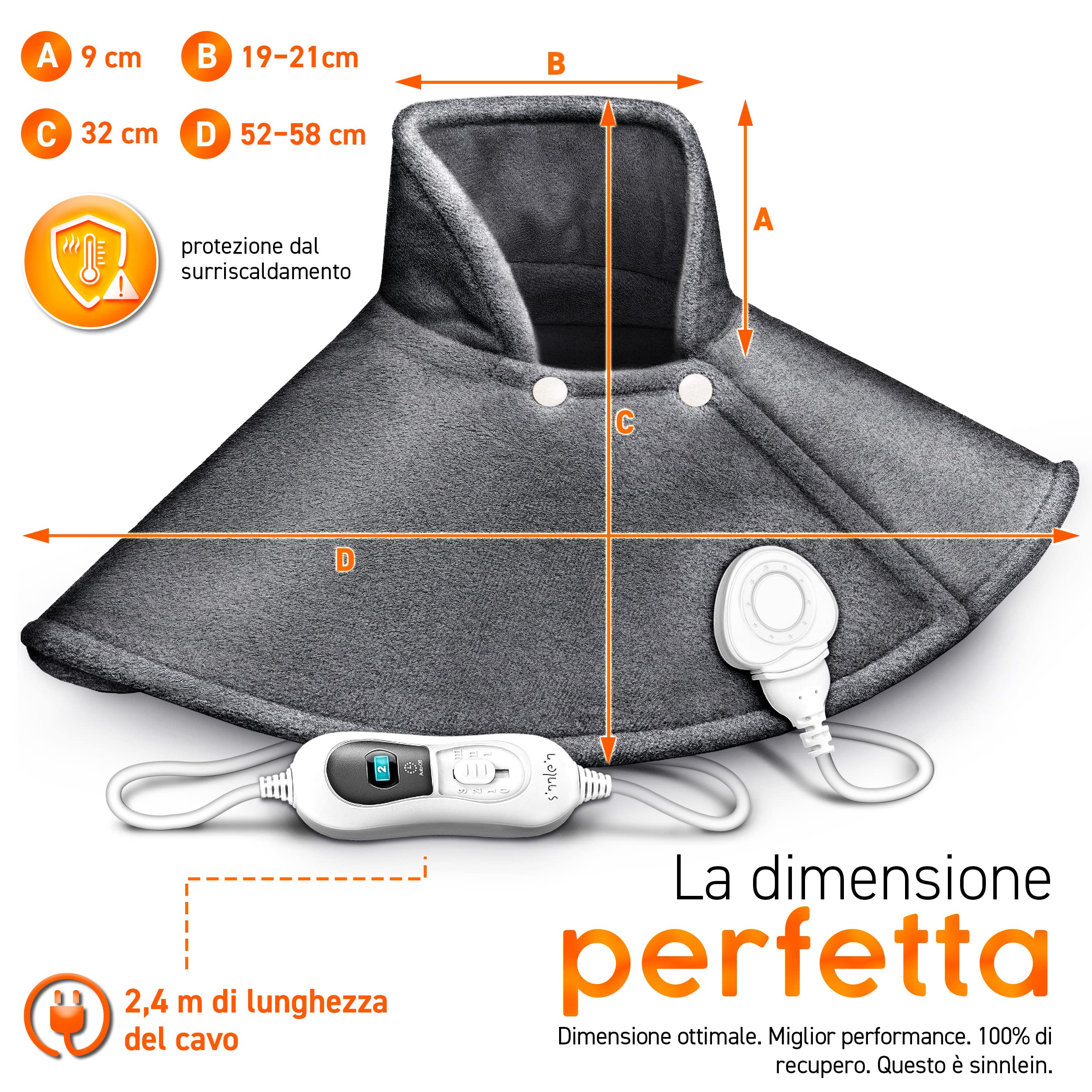 sinnlein Termoforo Elettrico per Cervicale e Spalle | Cuscinetto Riscaldante con 3 Impostazioni di Temperatura e Spegnimento Automatico | Cuscino Riscaldante con Spegnimento Automatico e 100W (Grigio)