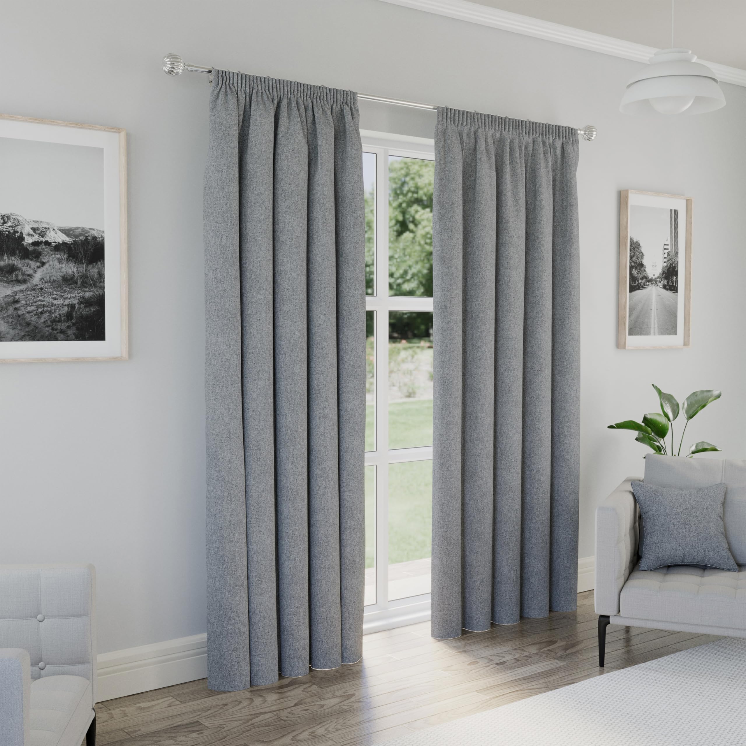 Enhanced Living Grey Dallas Tape Top 100% Blackout Curtains 66 X 72 Inch (168X183cm) Thermal Noise Reducing Tape Top Curtains For Bedroom And Living Room