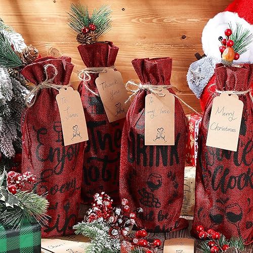 Miniatura 6 de Shappy Bolsa de vino, funda reutilizable de lino para botella de vino con cordón, paquete de 10, para botellas de vino, envoltura de regalos,
