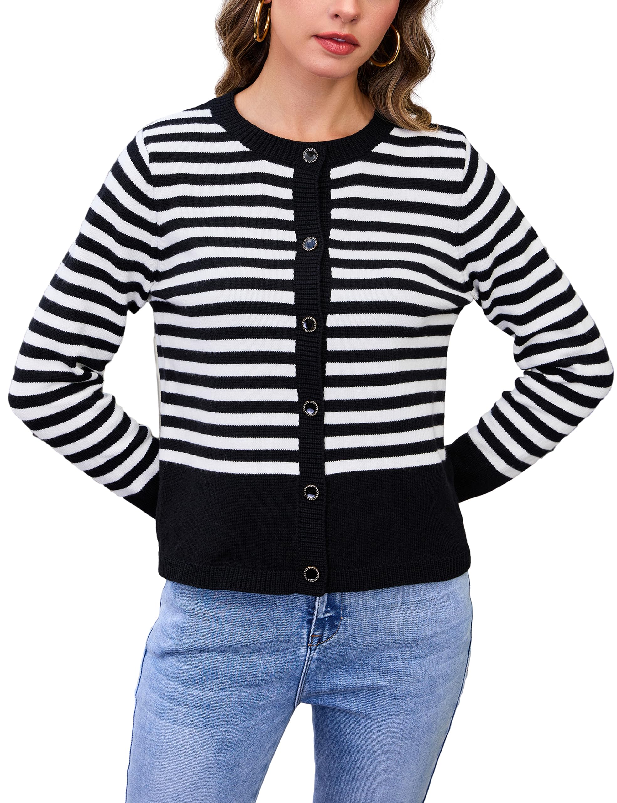 BMJL Women's Striped Cardigan Sweaters Lightweight Cropped Long Sleeve Tops Button Down 2024 Fall Outfits Trendy