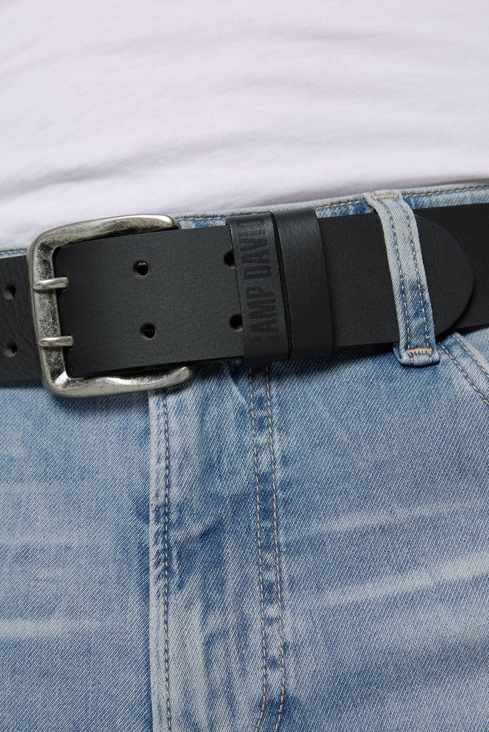 Camp David Gürtel Herren aus Büffelleder, 45 mm breit, nickelfreie Doppeldornschließe in Altsilber, robust & komfortabel, Vintage Look – ideal zu Jeans