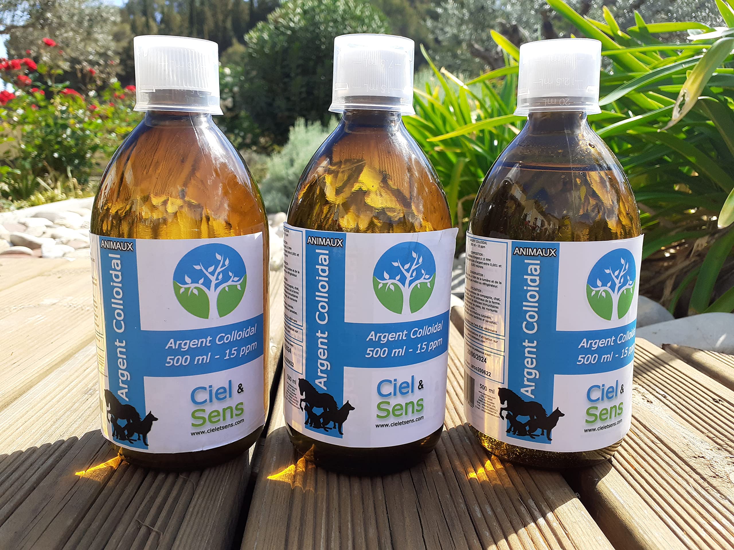 Argent colloïdal 15 PPM chiens et chats - Soin de secours 3x500mL après les balades