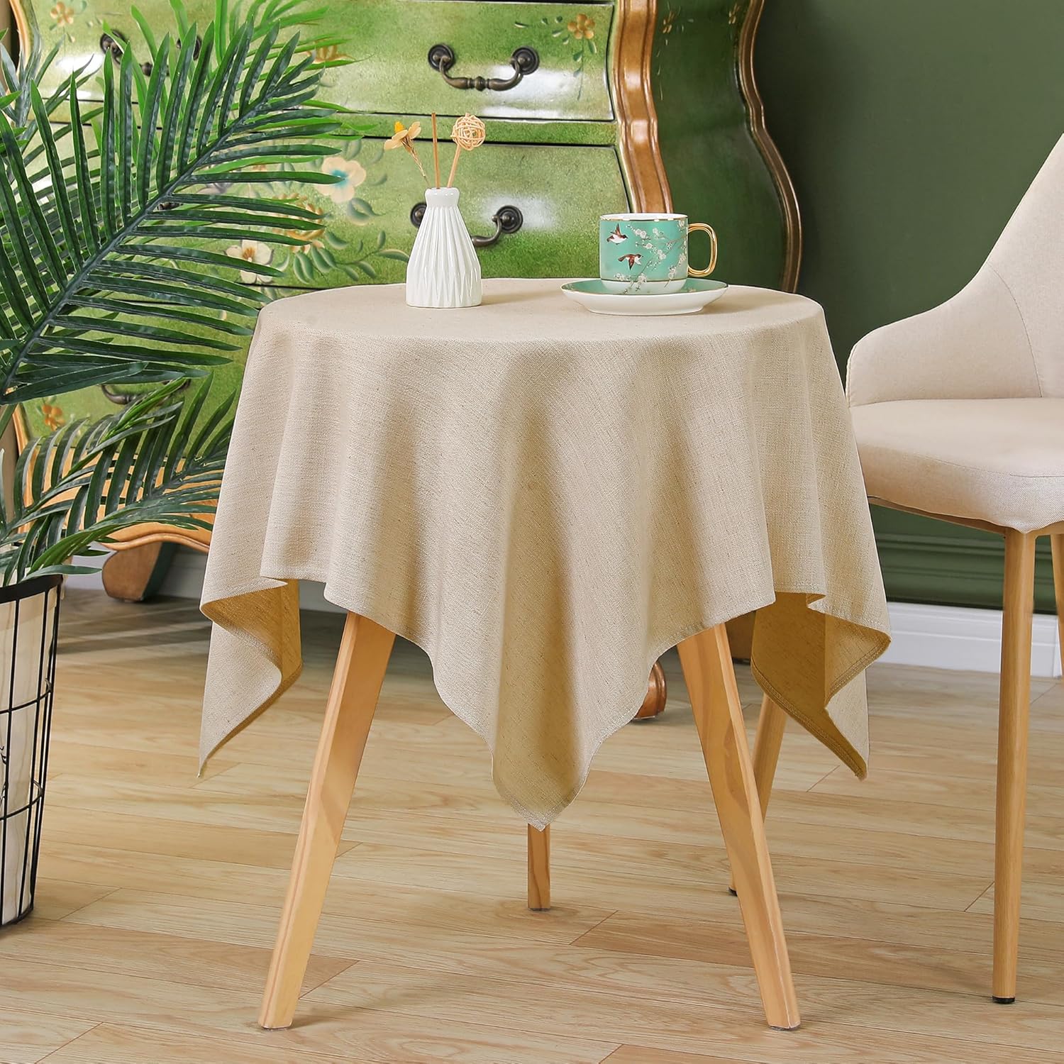 Small Square Solid Linen Tablecloth Beige Farmhouse Rustic