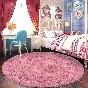 Round Fluffy Rug 8FT Blush - Super Soft Circle for Kids Room - Shaggy Circular for Nursery - Fuzzy Plush for Teens - Furry Carpet for Boys Girls Room