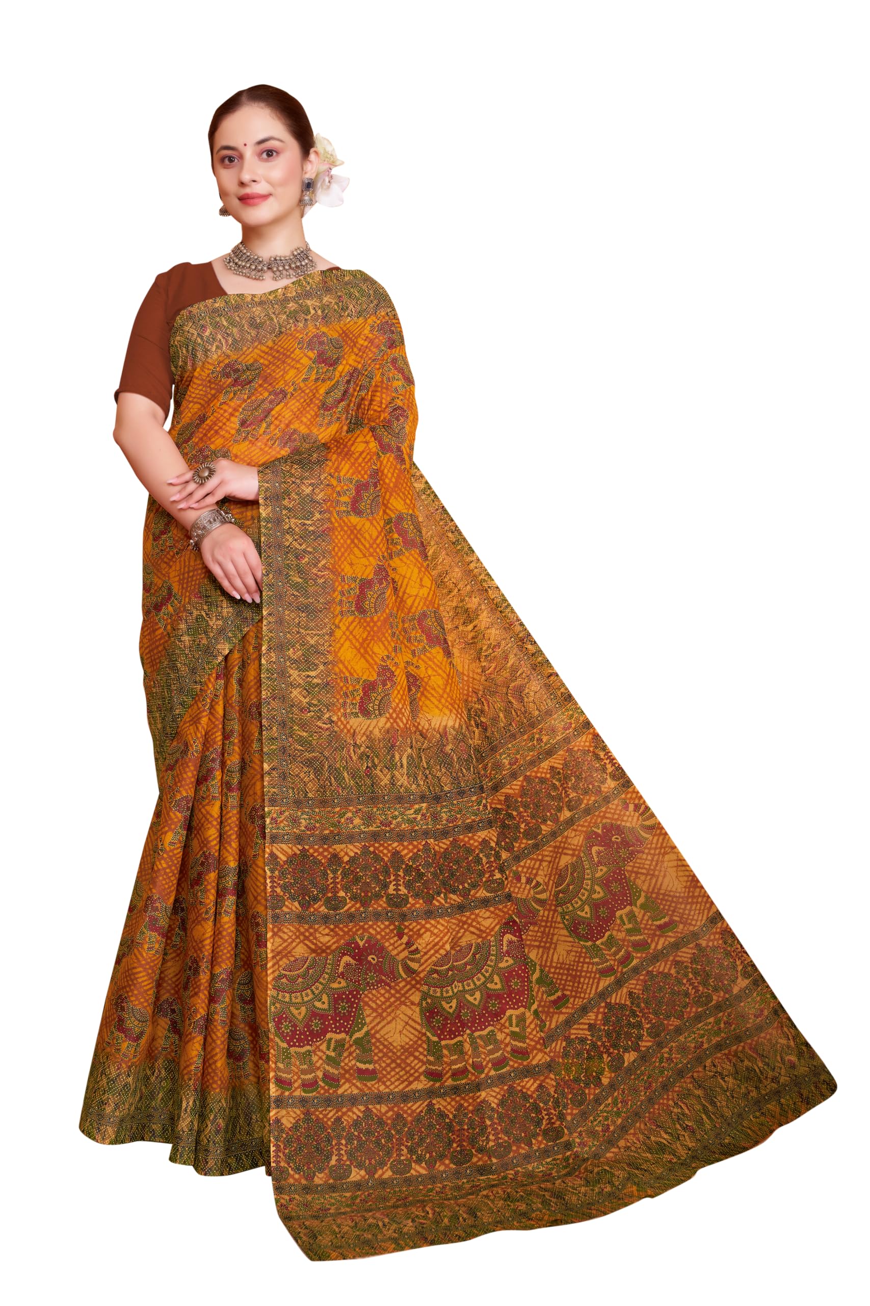 tamaira fashion Women's Elephant Printed Pure Soft Cotton Salli Saree Without Blouse Piece(11922_Parent)-picture-56