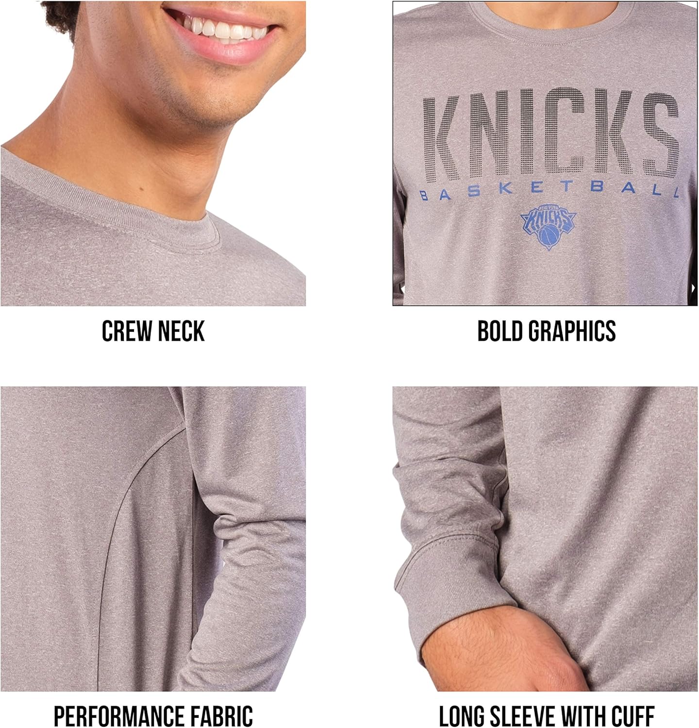 Ultra Game Men's NBA Official Long Sleeve Athletic Quick Dry Performance T-Shirt